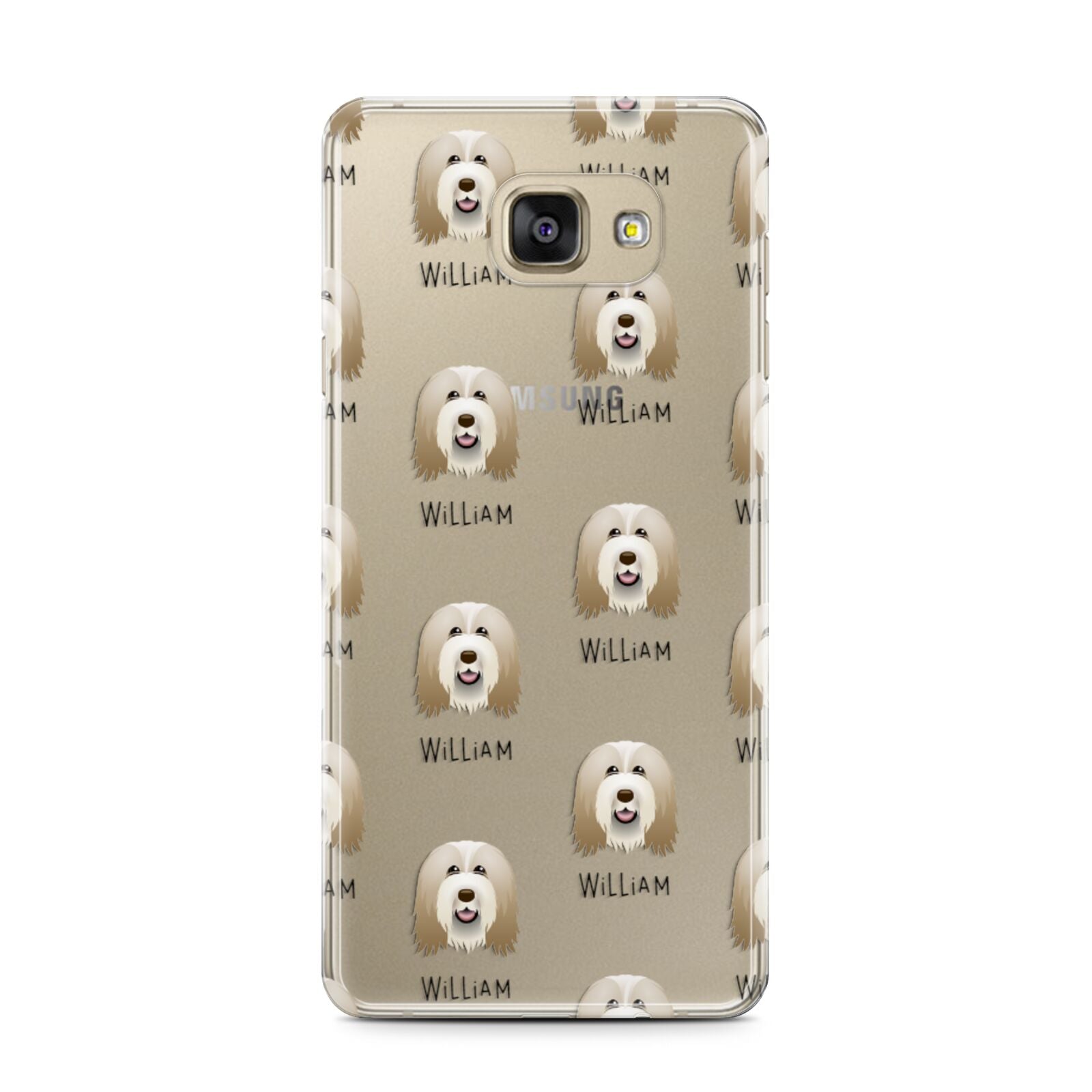 Bearded Collie Icon with Name Samsung Galaxy A7 2016 Case on gold phone