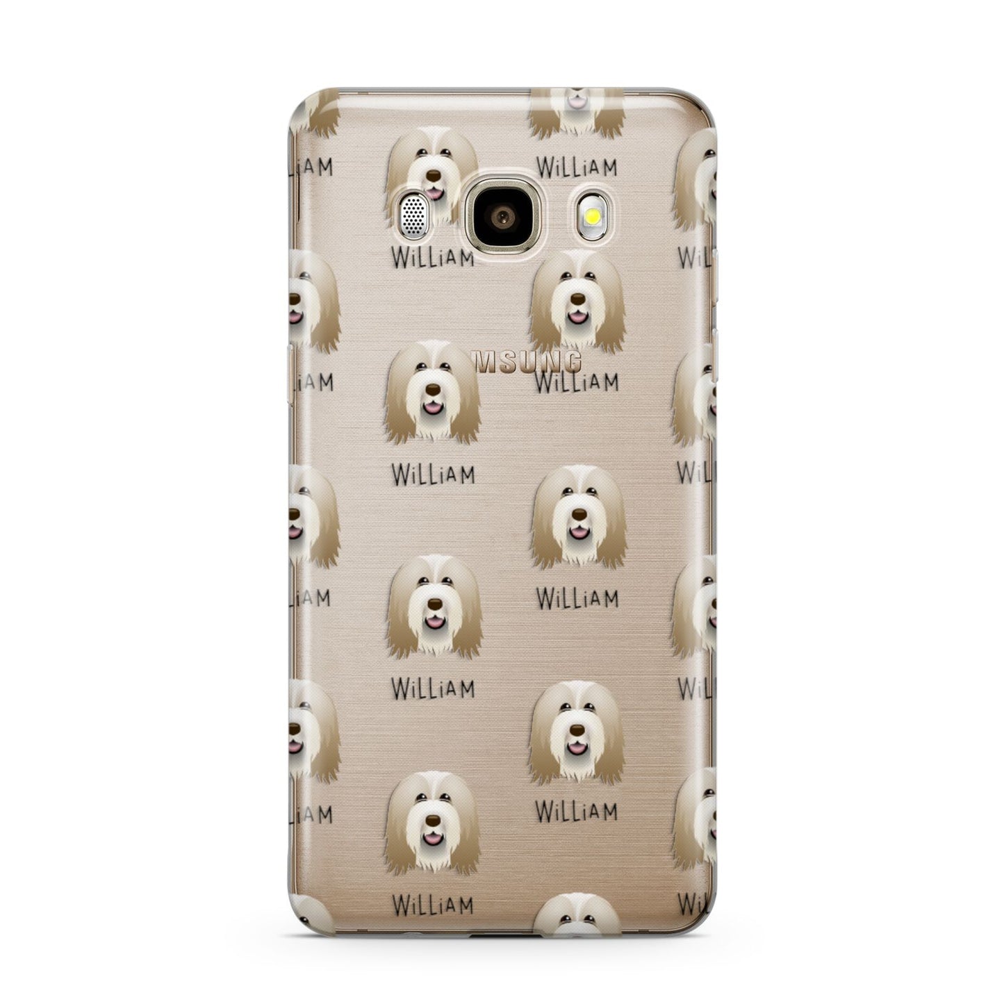 Bearded Collie Icon with Name Samsung Galaxy J7 2016 Case on gold phone