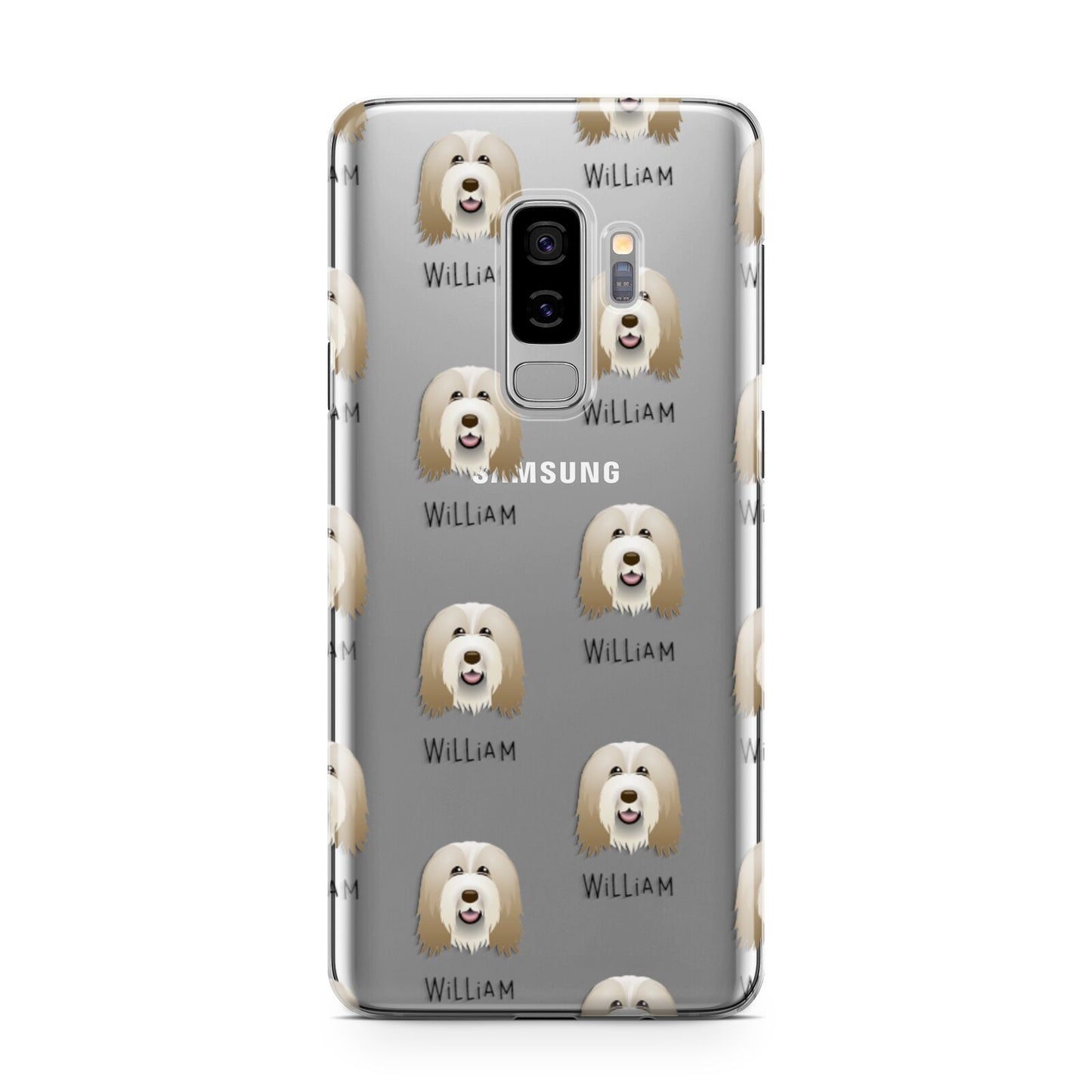 Bearded Collie Icon with Name Samsung Galaxy S9 Plus Case on Silver phone