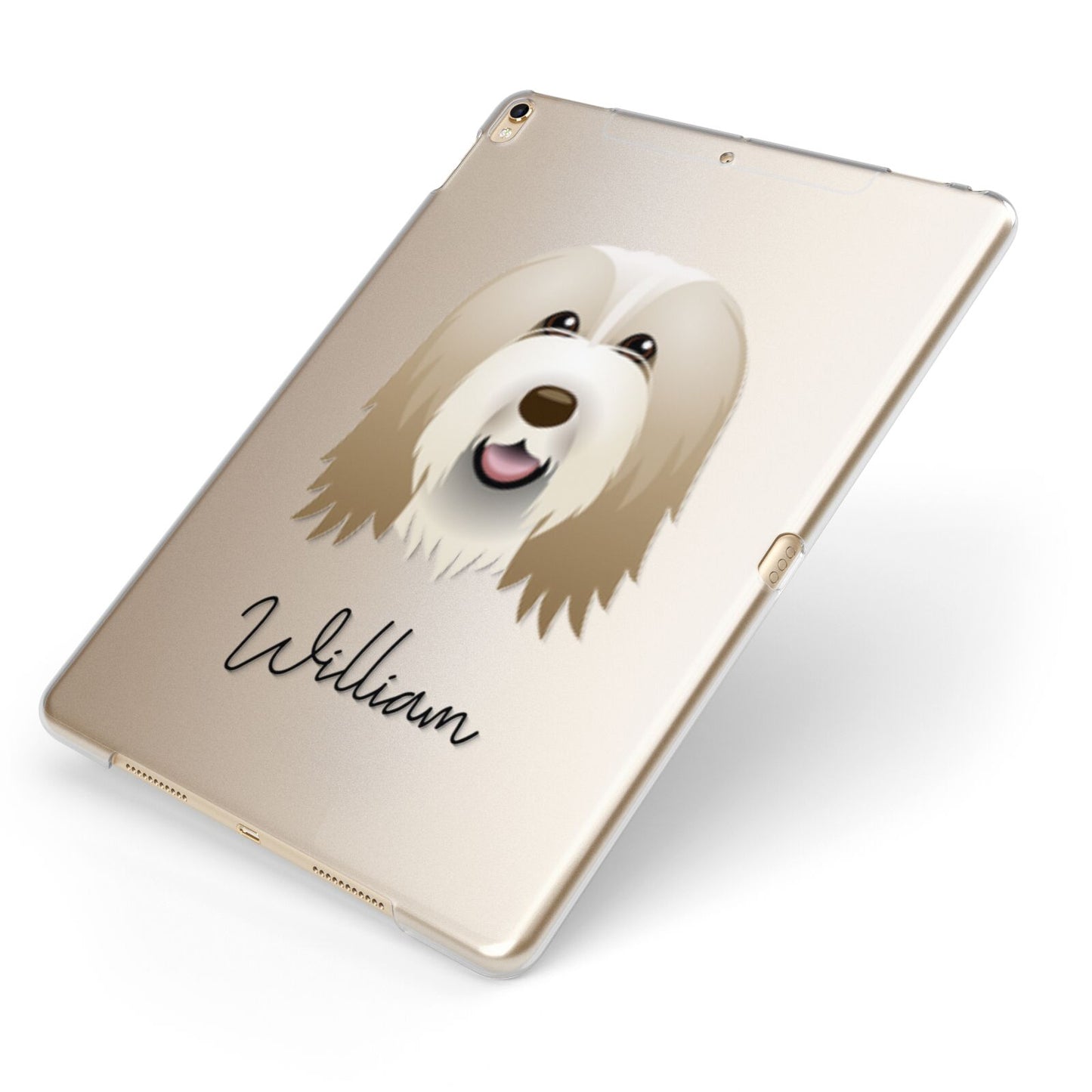 Bearded Collie Personalised Apple iPad Case on Gold iPad Side View
