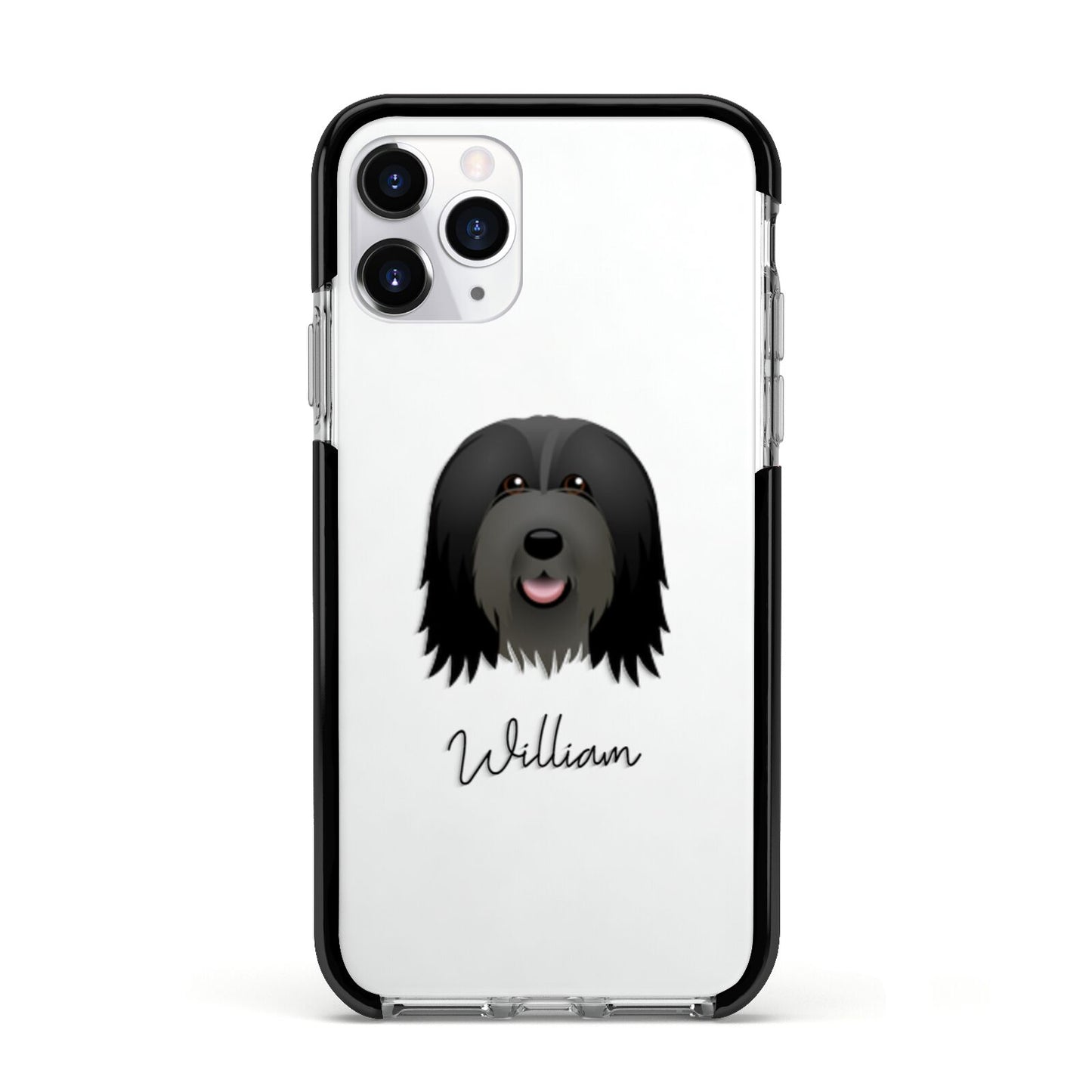 Bearded Collie Personalised Apple iPhone 11 Pro in Silver with Black Impact Case