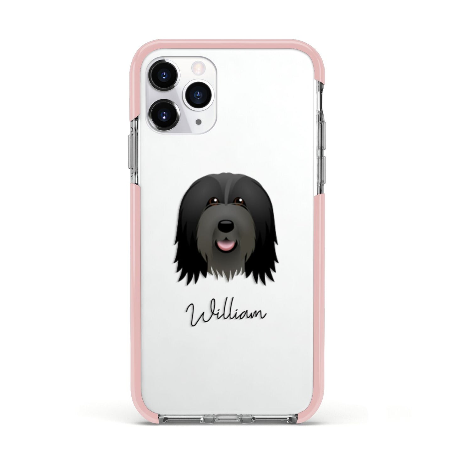 Bearded Collie Personalised Apple iPhone 11 Pro in Silver with Pink Impact Case