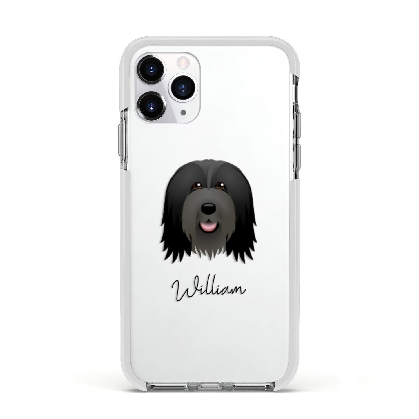 Bearded Collie Personalised Apple iPhone 11 Pro in Silver with White Impact Case