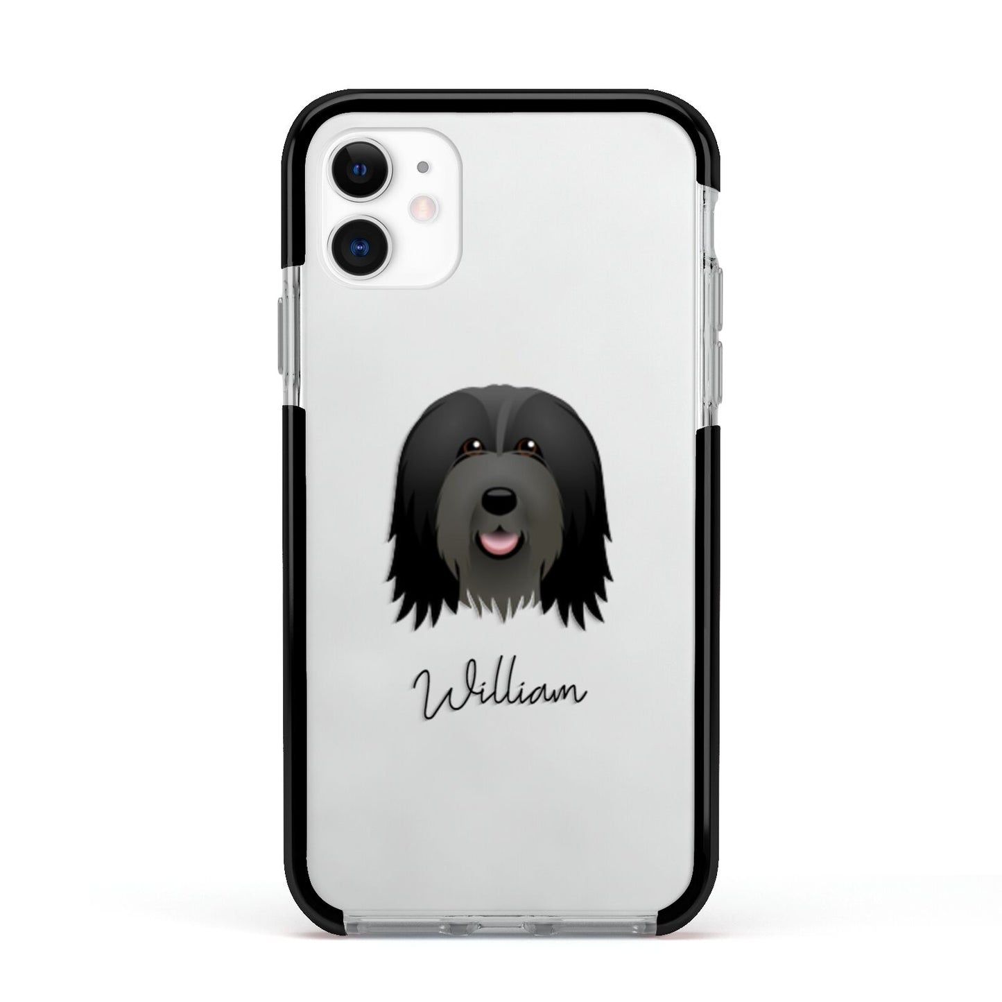 Bearded Collie Personalised Apple iPhone 11 in White with Black Impact Case
