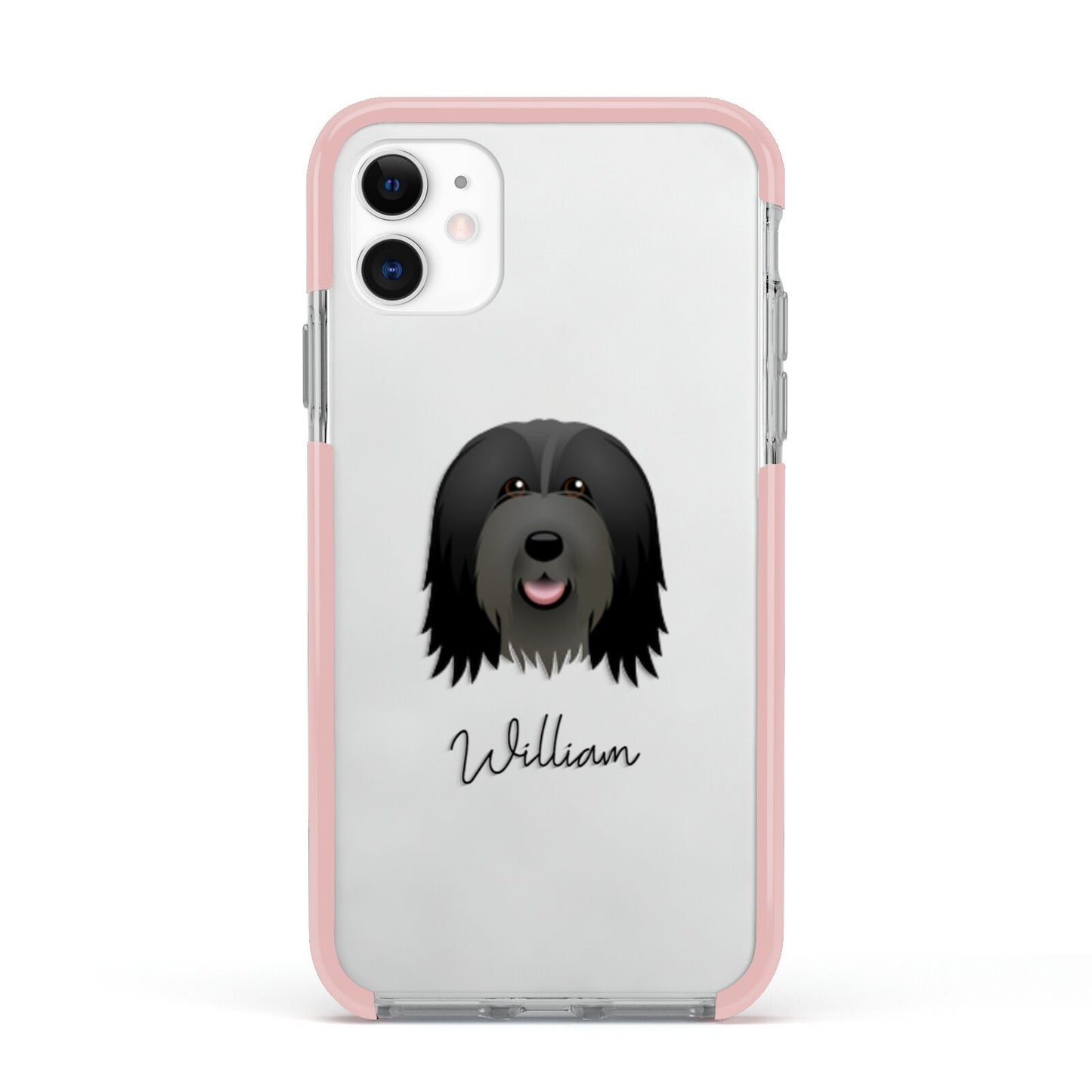 Bearded Collie Personalised Apple iPhone 11 in White with Pink Impact Case