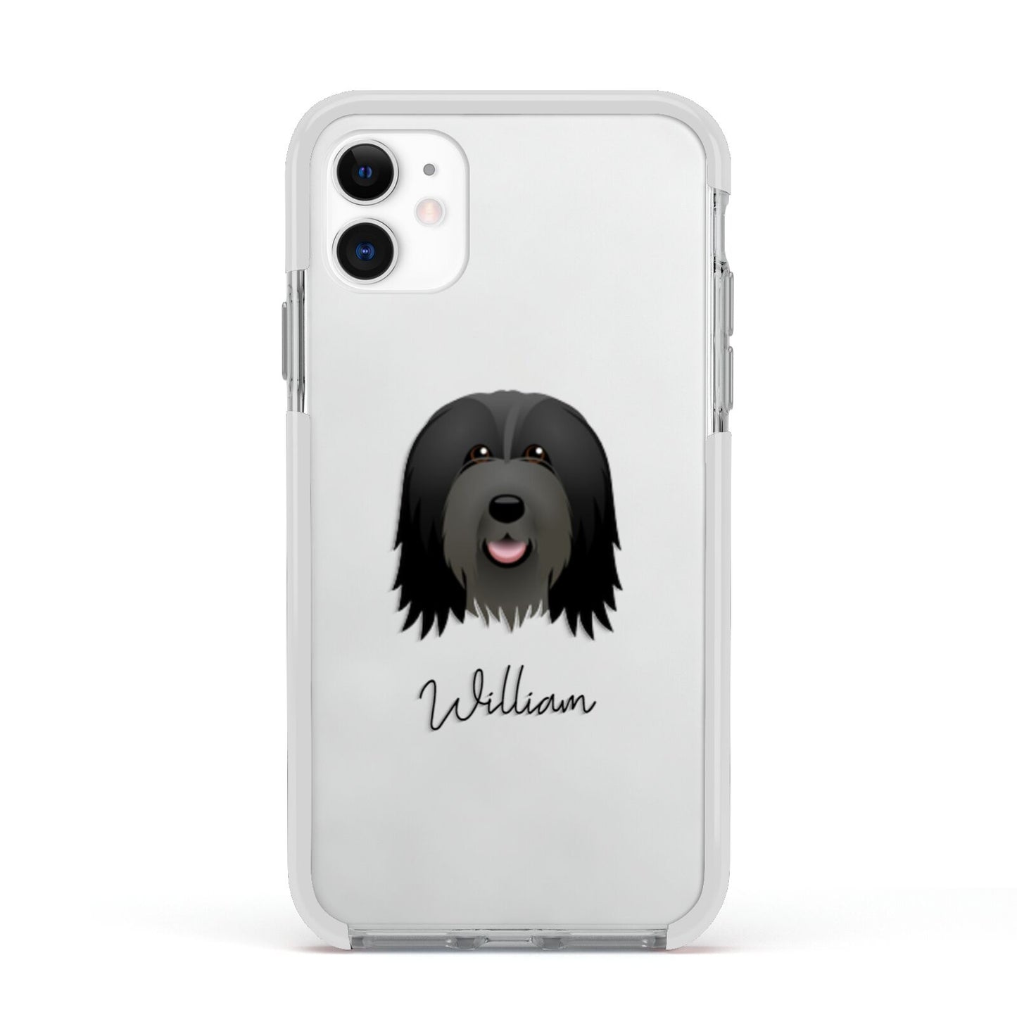 Bearded Collie Personalised Apple iPhone 11 in White with White Impact Case