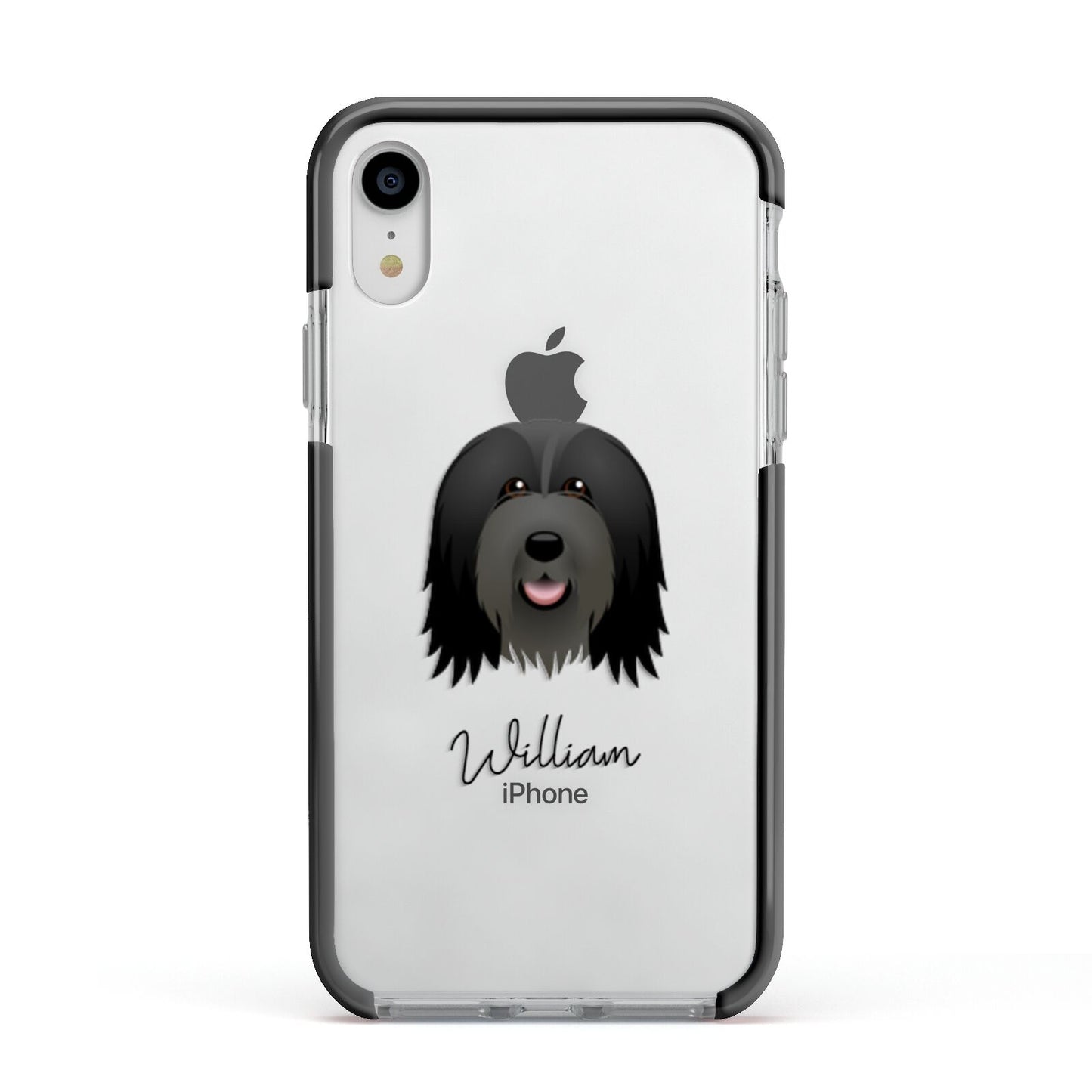 Bearded Collie Personalised Apple iPhone XR Impact Case Black Edge on Silver Phone