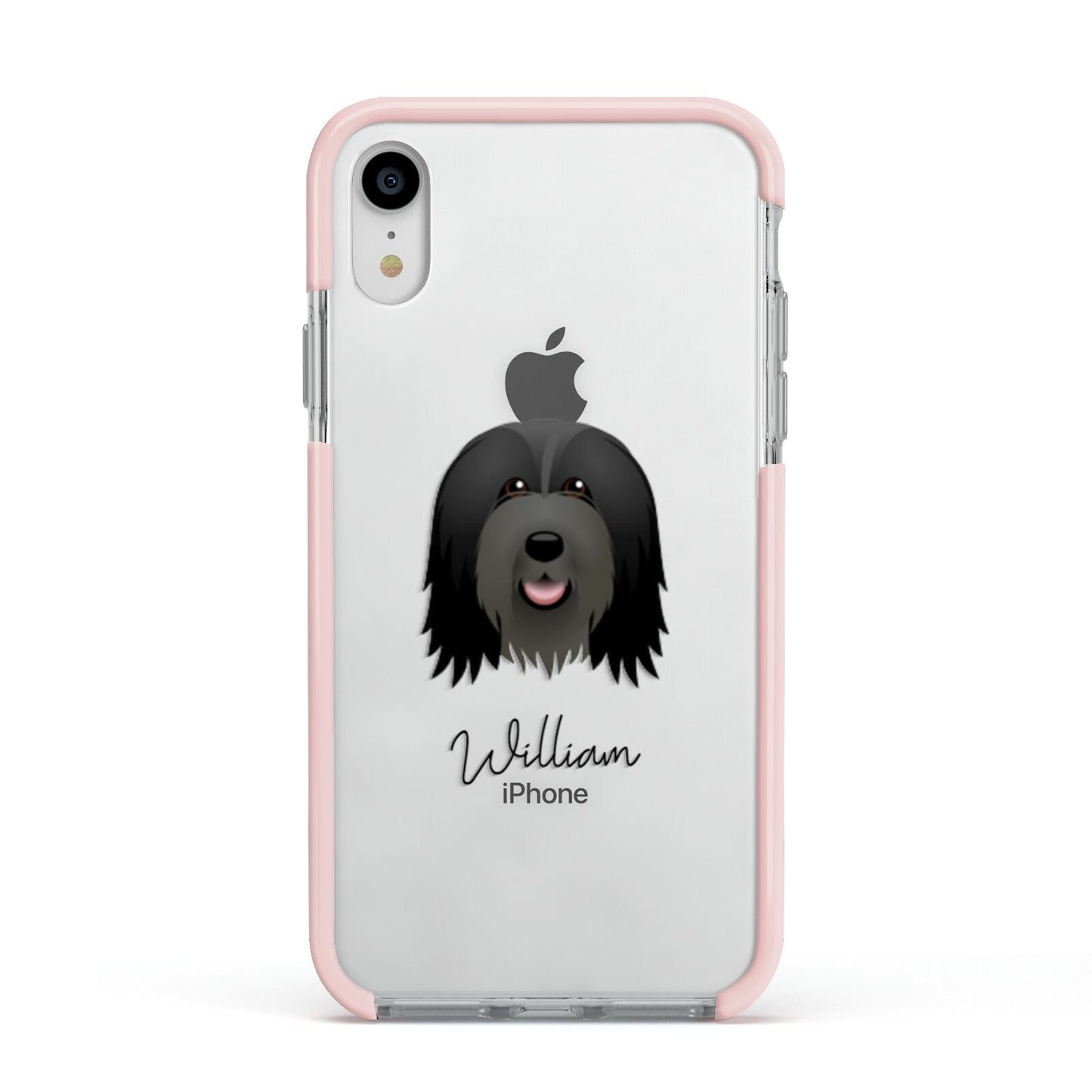 Bearded Collie Personalised Apple iPhone XR Impact Case Pink Edge on Silver Phone