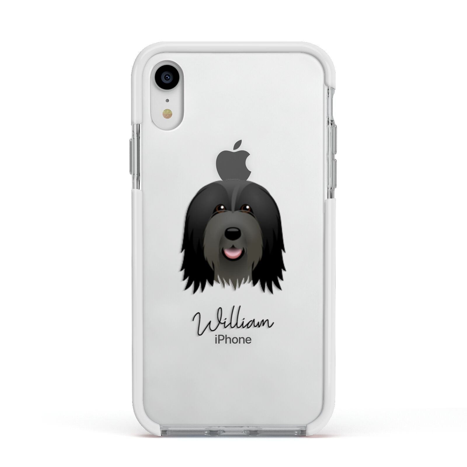 Bearded Collie Personalised Apple iPhone XR Impact Case White Edge on Silver Phone