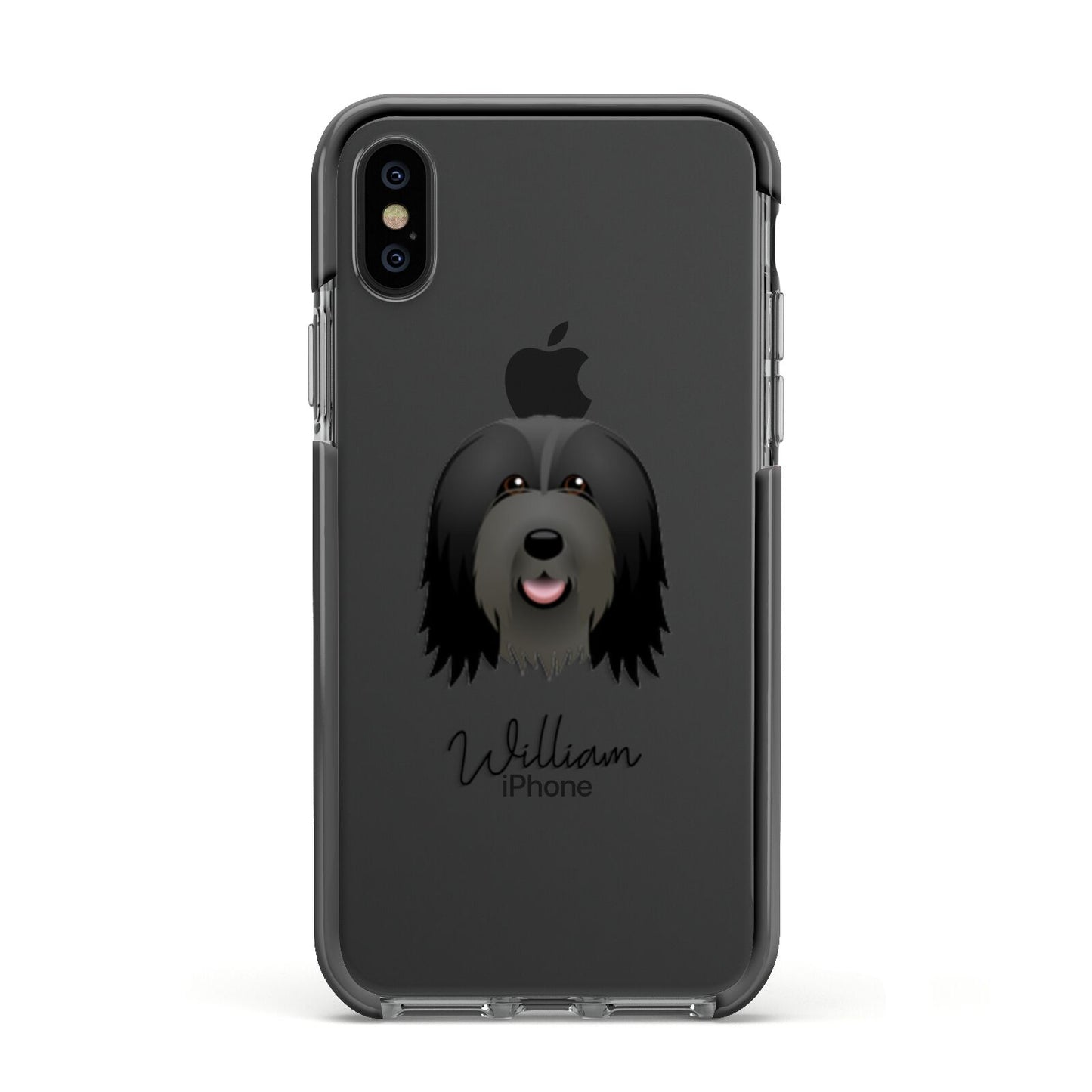 Bearded Collie Personalised Apple iPhone Xs Impact Case Black Edge on Black Phone