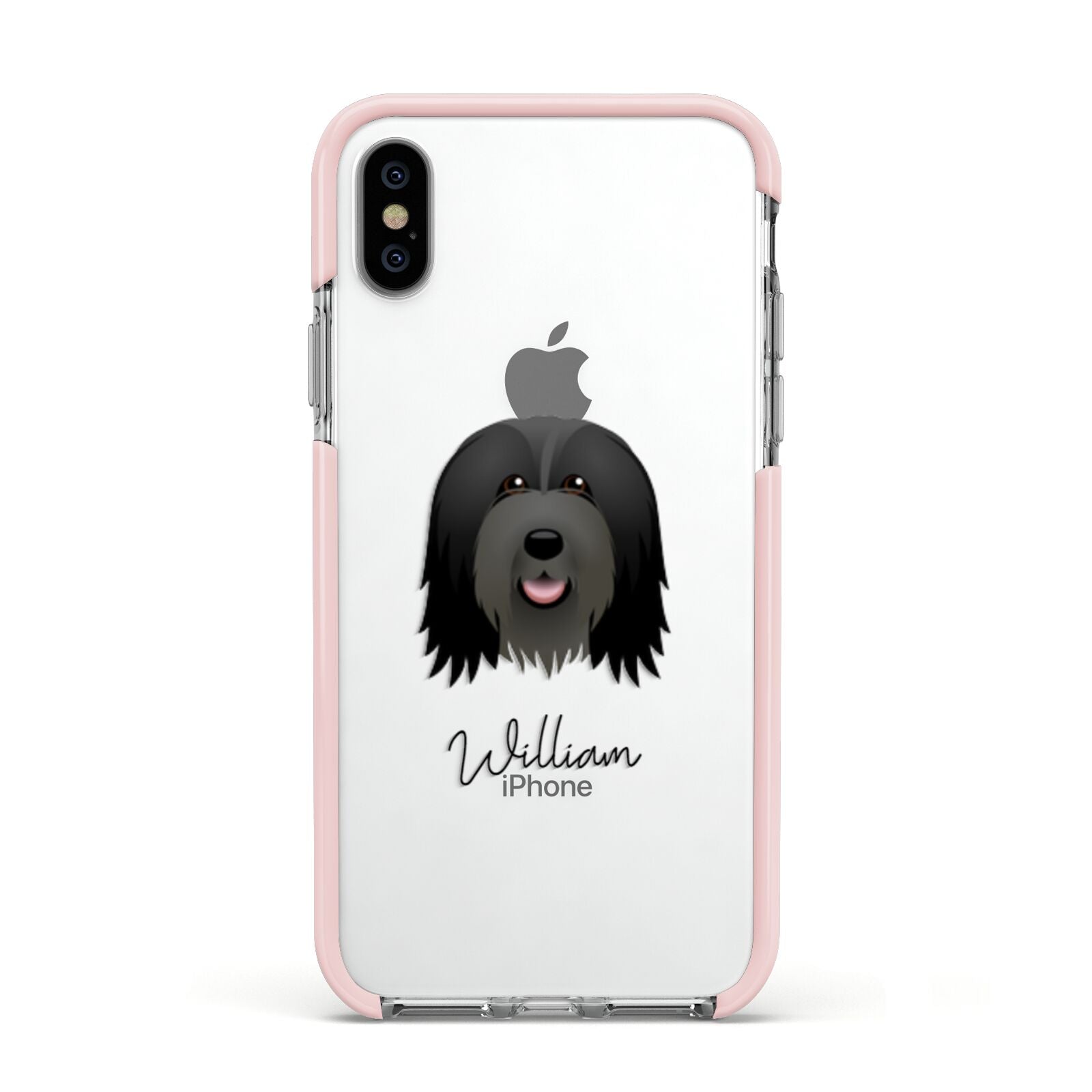 Bearded Collie Personalised Apple iPhone Xs Impact Case Pink Edge on Silver Phone