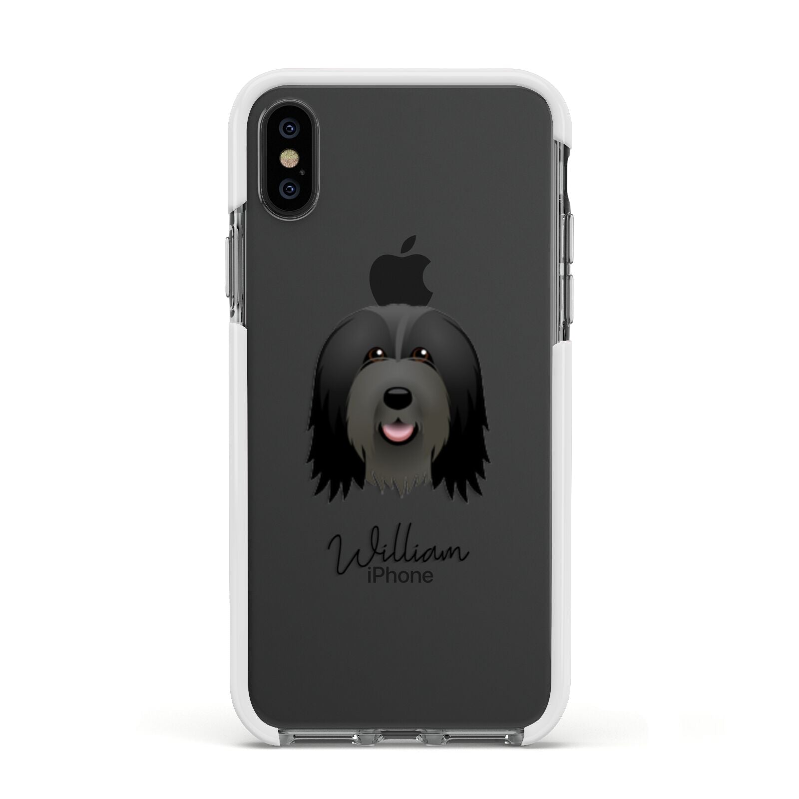 Bearded Collie Personalised Apple iPhone Xs Impact Case White Edge on Black Phone