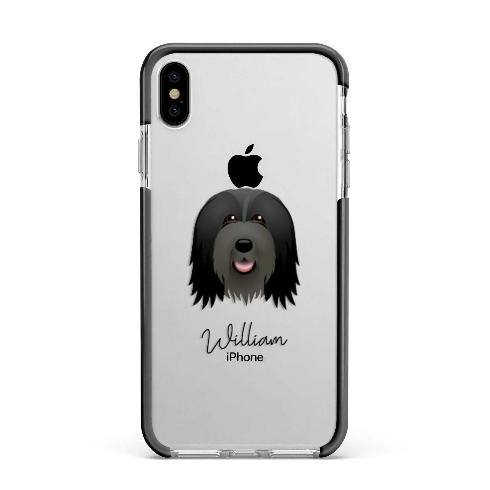 Bearded Collie Personalised Apple iPhone Xs Max Impact Case Black Edge on Silver Phone