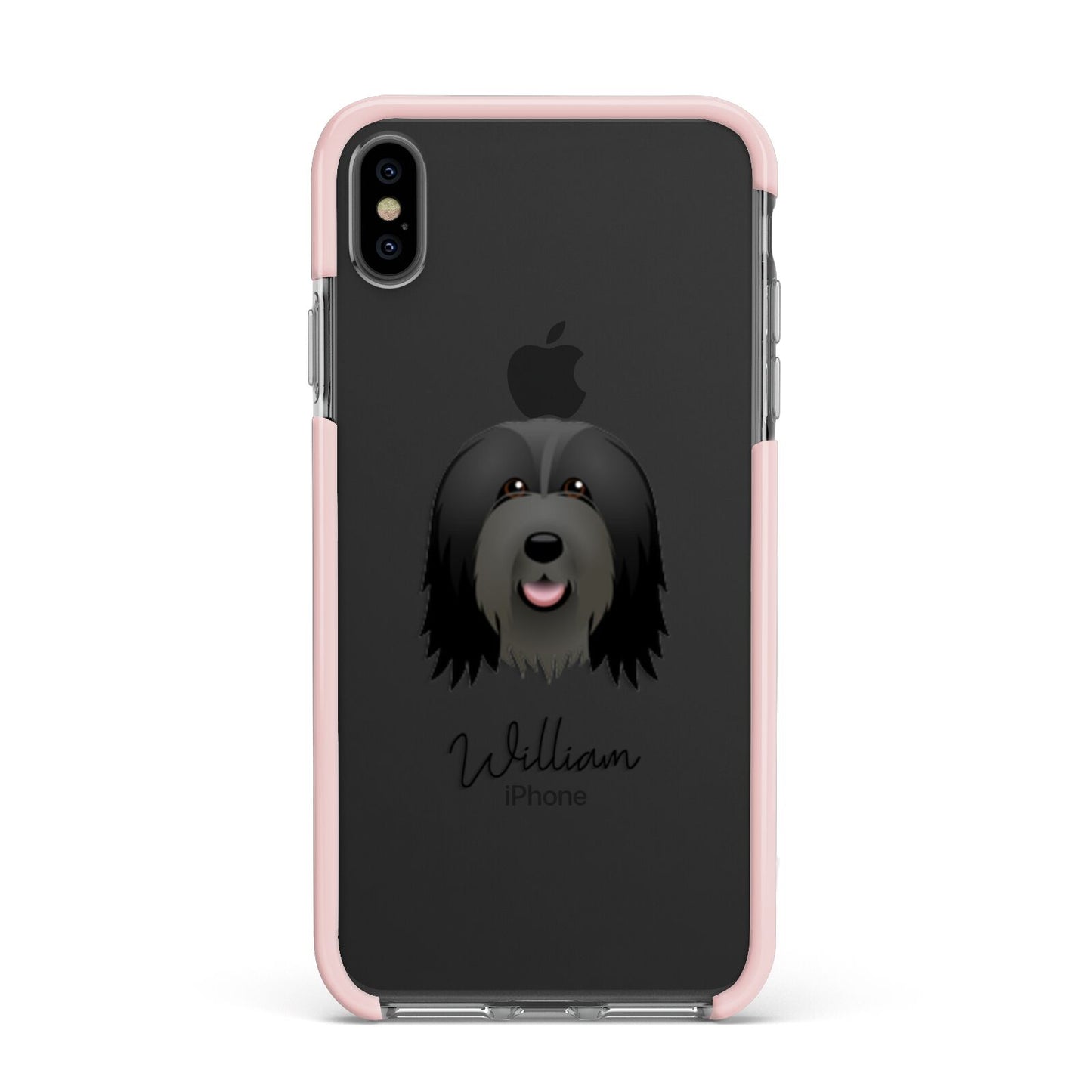 Bearded Collie Personalised Apple iPhone Xs Max Impact Case Pink Edge on Black Phone