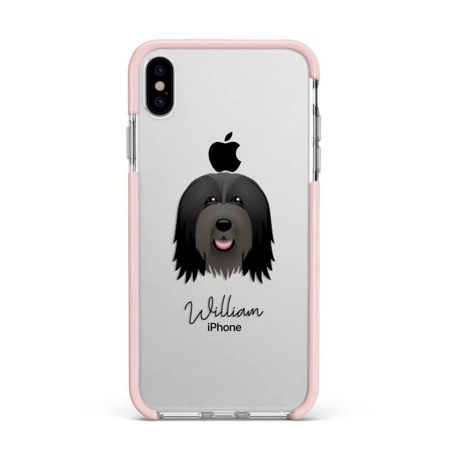 Bearded Collie Personalised Apple iPhone Xs Max Impact Case Pink Edge on Silver Phone