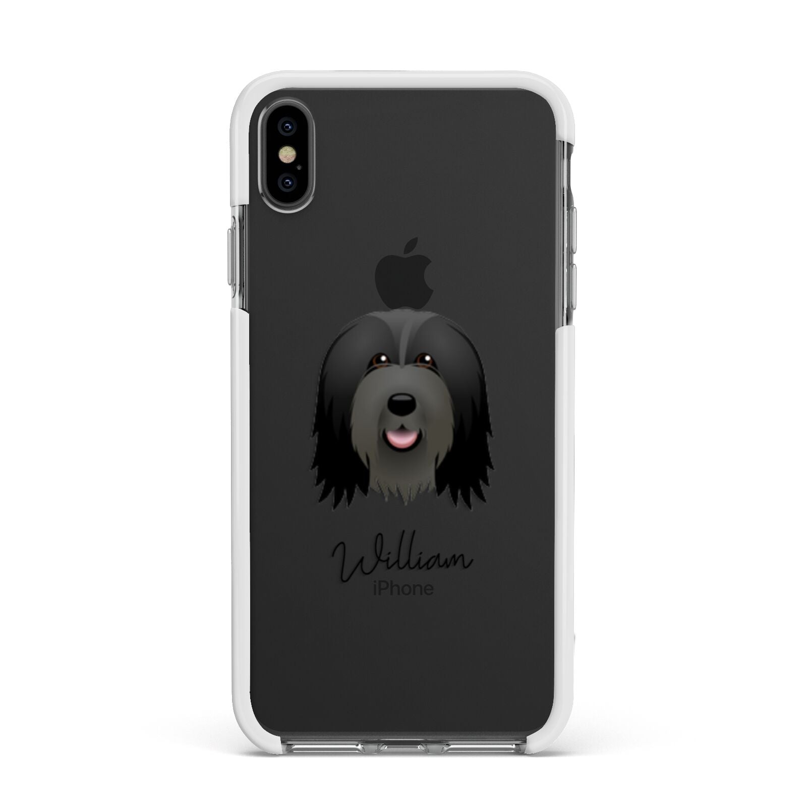 Bearded Collie Personalised Apple iPhone Xs Max Impact Case White Edge on Black Phone