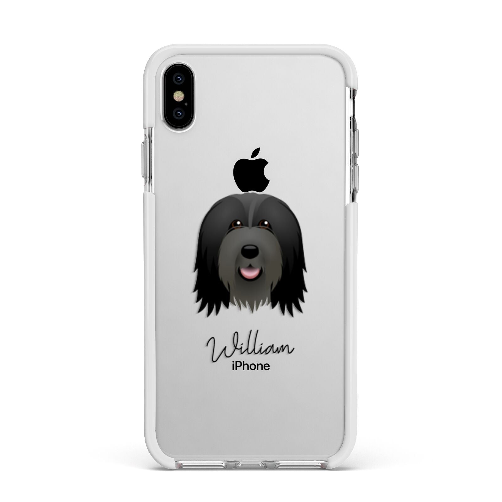 Bearded Collie Personalised Apple iPhone Xs Max Impact Case White Edge on Silver Phone