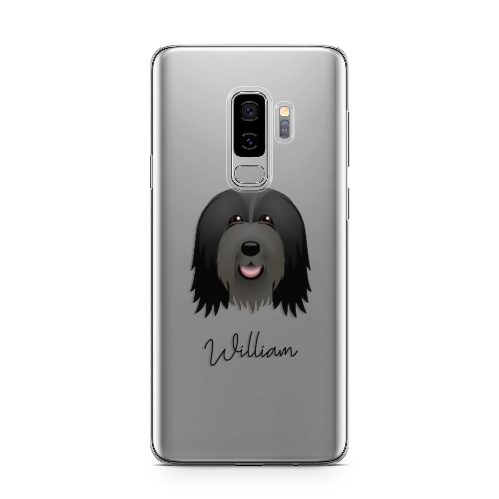 Bearded Collie Personalised Samsung Galaxy S9 Plus Case on Silver phone