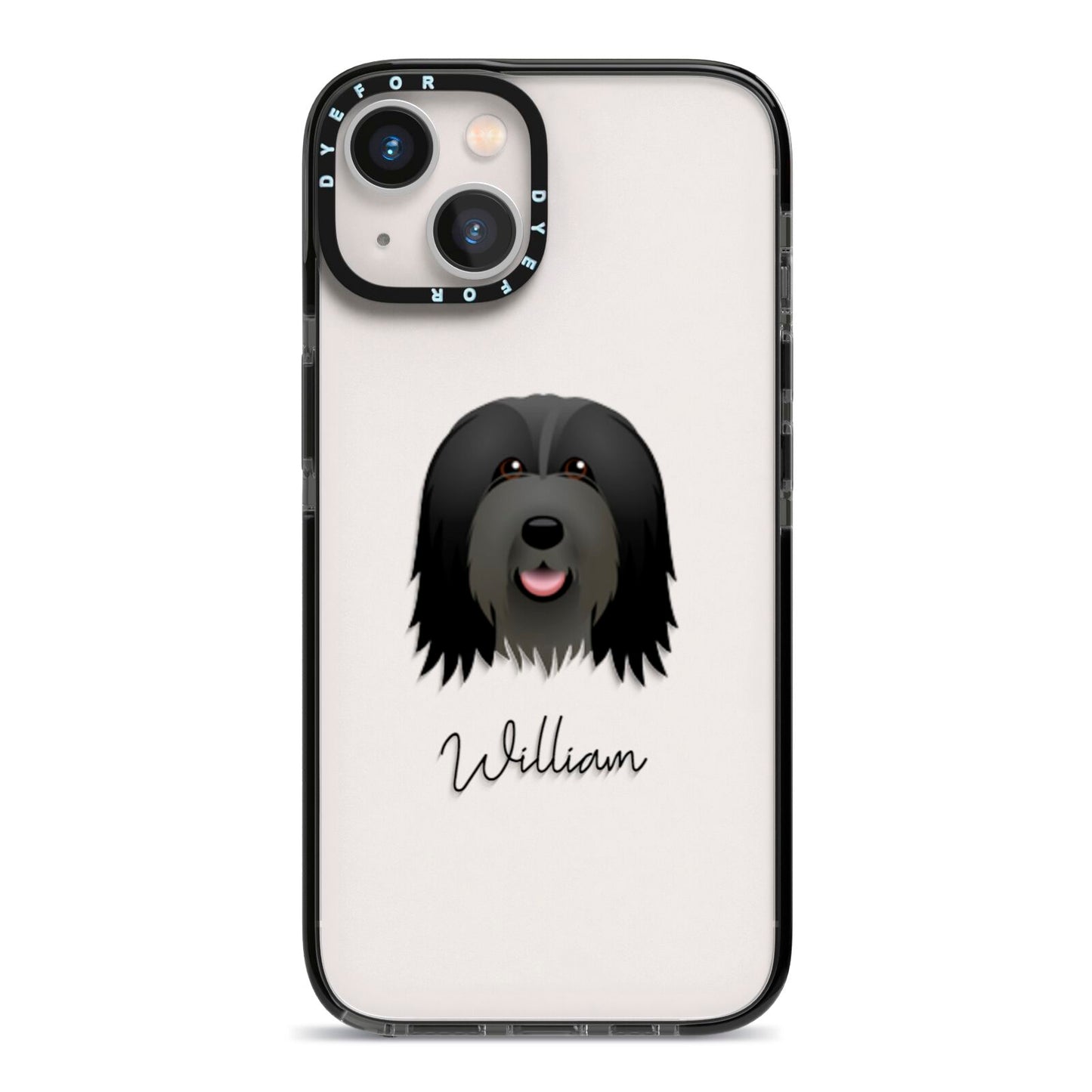 Bearded Collie Personalised iPhone 13 Black Impact Case on Silver phone