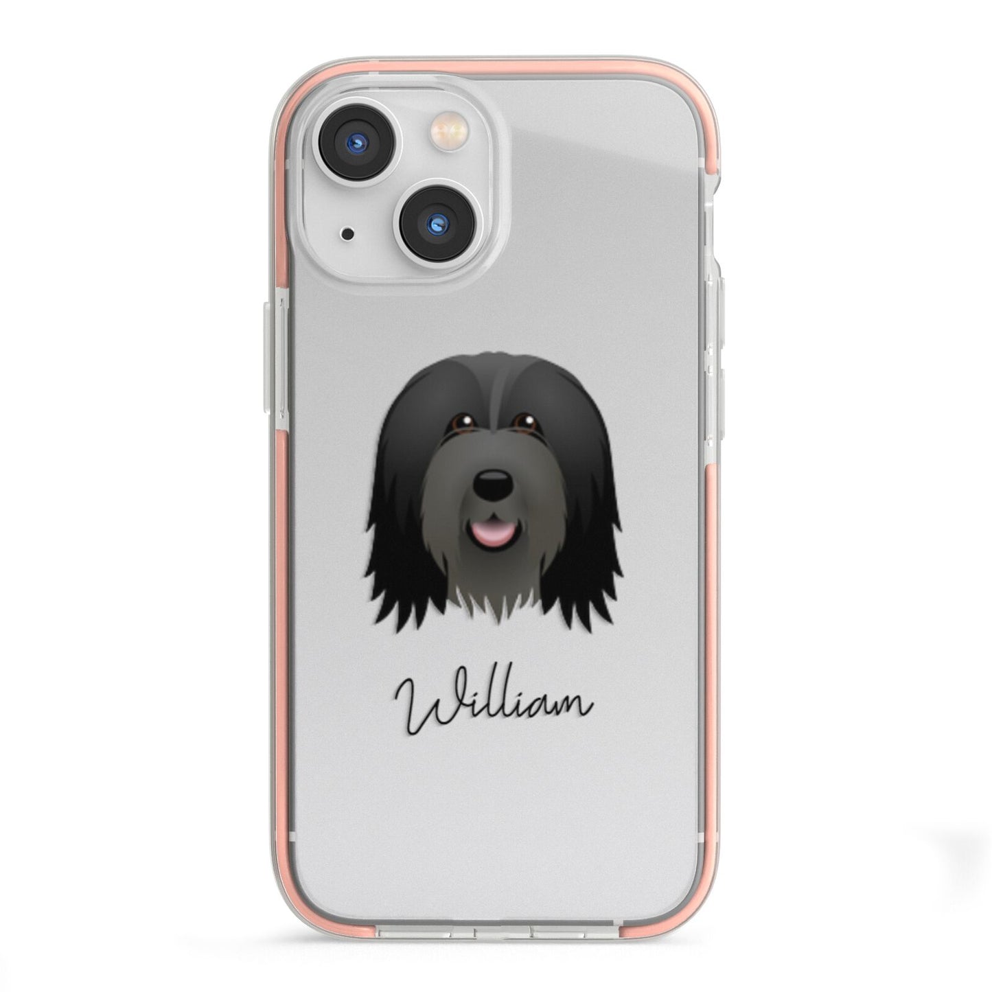 Bearded Collie Personalised iPhone 13 Mini TPU Impact Case with Pink Edges