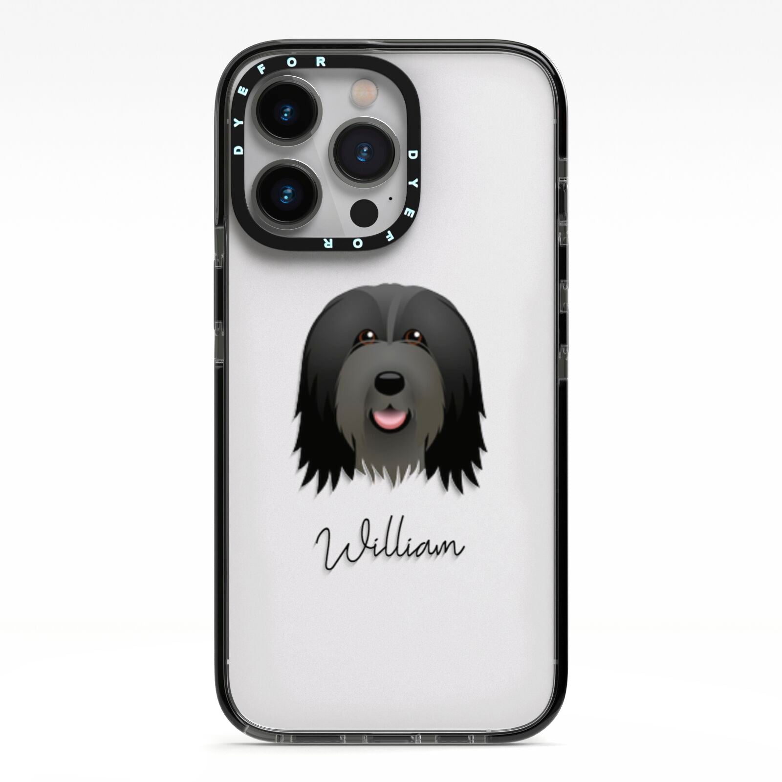 Bearded Collie Personalised iPhone 13 Pro Black Impact Case on Silver phone
