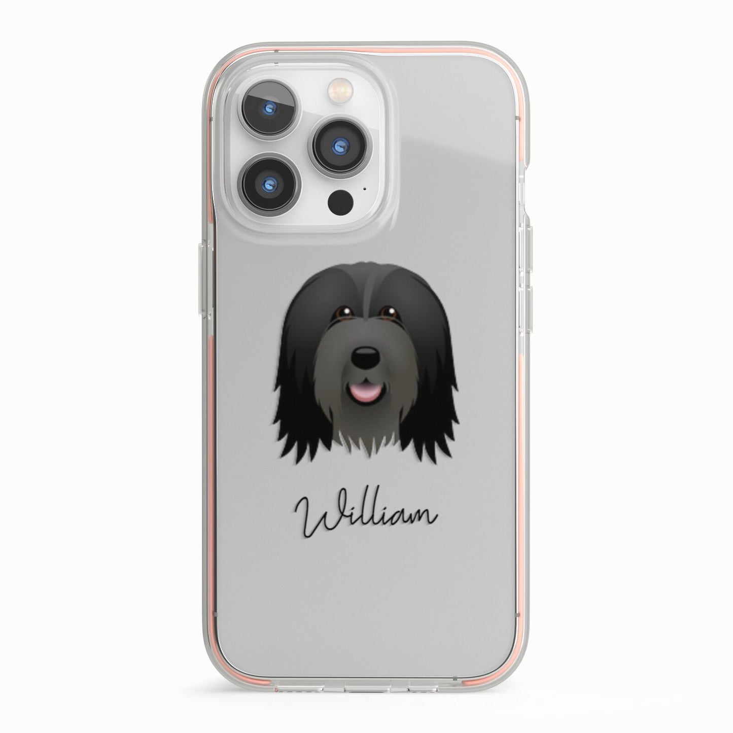 Bearded Collie Personalised iPhone 13 Pro TPU Impact Case with Pink Edges