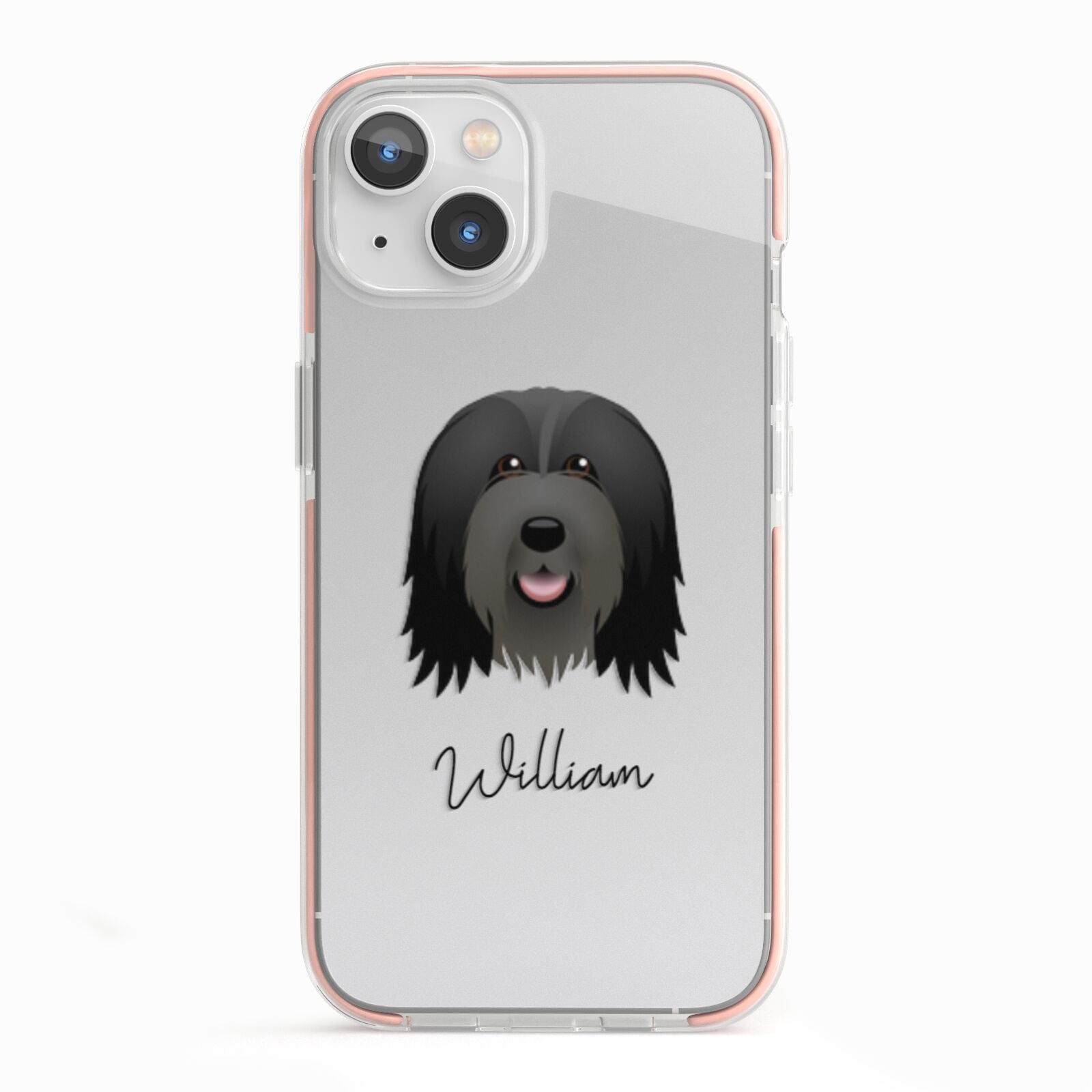 Bearded Collie Personalised iPhone 13 TPU Impact Case with Pink Edges