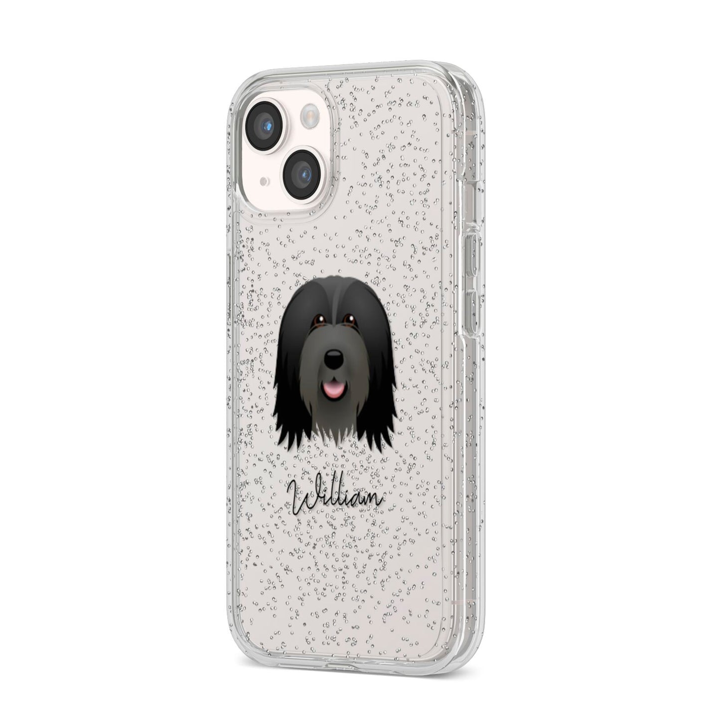 Bearded Collie Personalised iPhone 14 Glitter Tough Case Starlight Angled Image