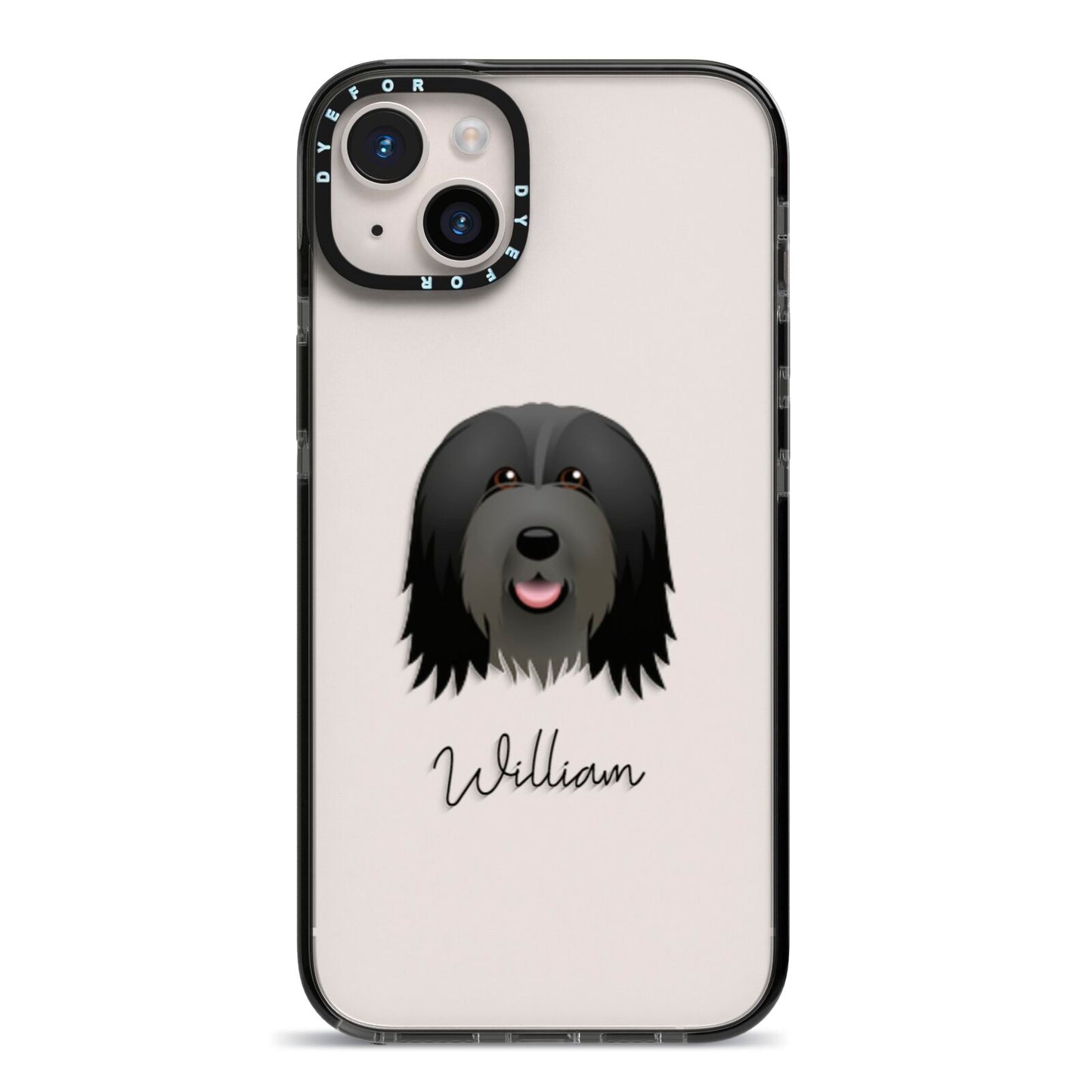 Bearded Collie Personalised iPhone 14 Plus Black Impact Case on Silver phone