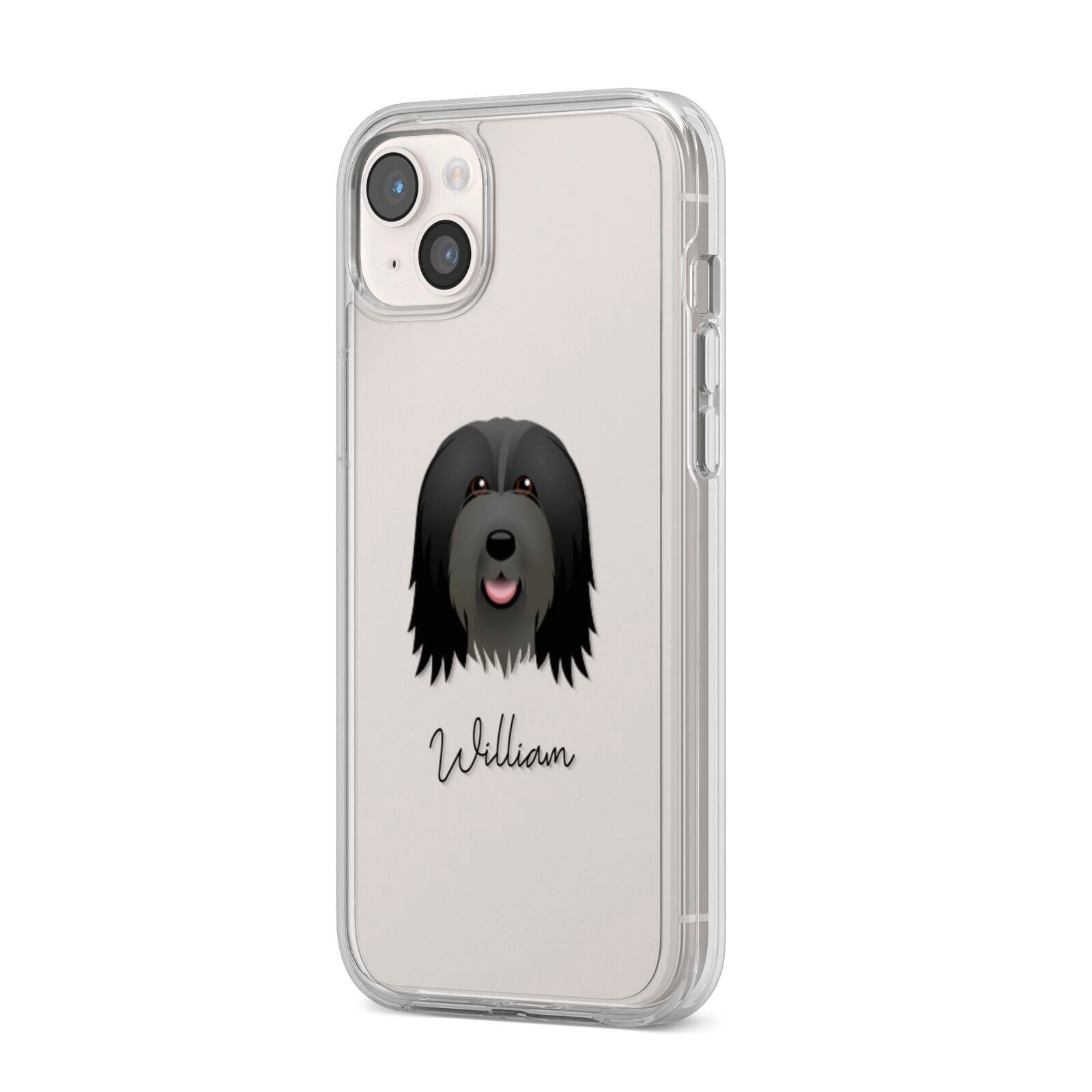 Bearded Collie Personalised iPhone 14 Plus Clear Tough Case Starlight Angled Image
