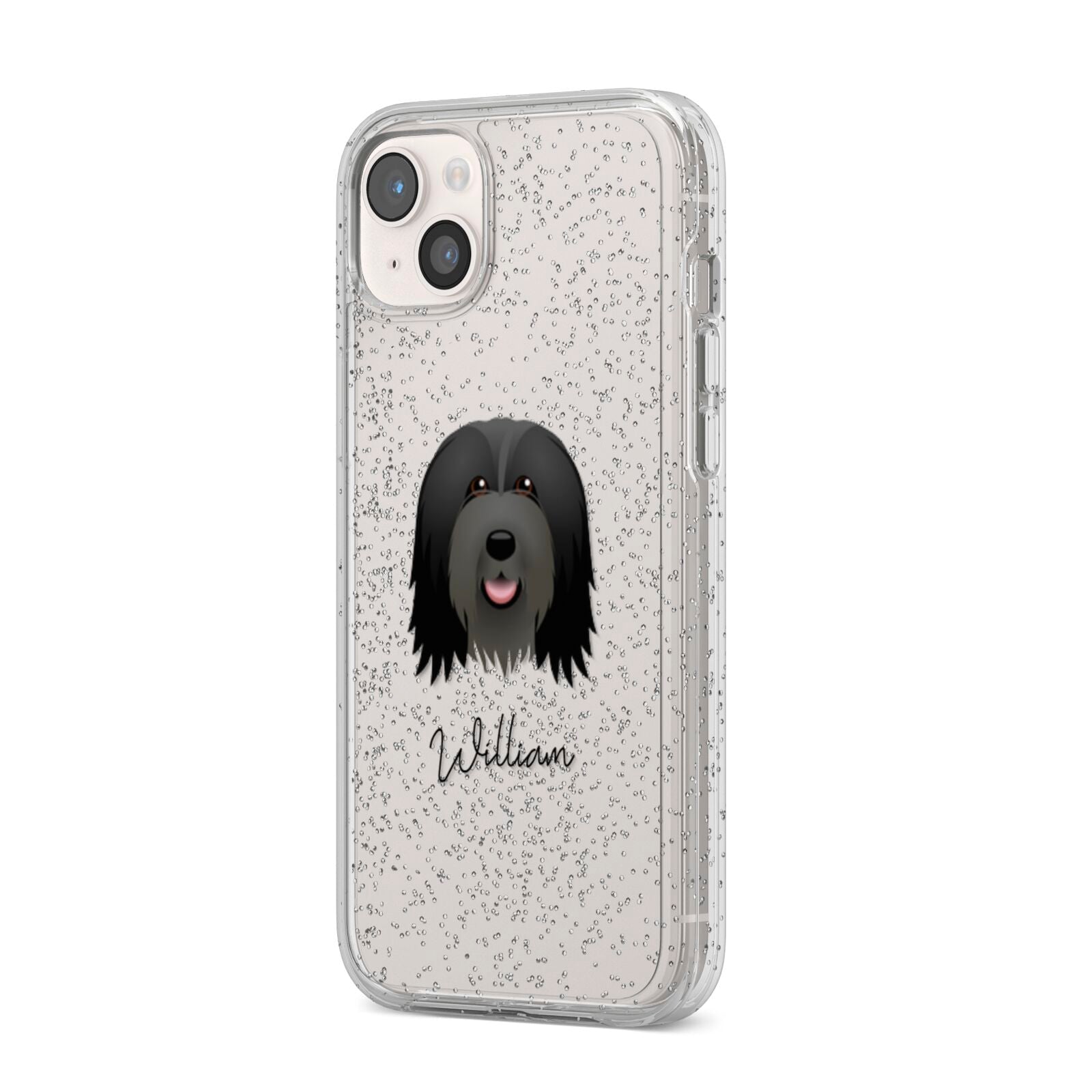 Bearded Collie Personalised iPhone 14 Plus Glitter Tough Case Starlight Angled Image