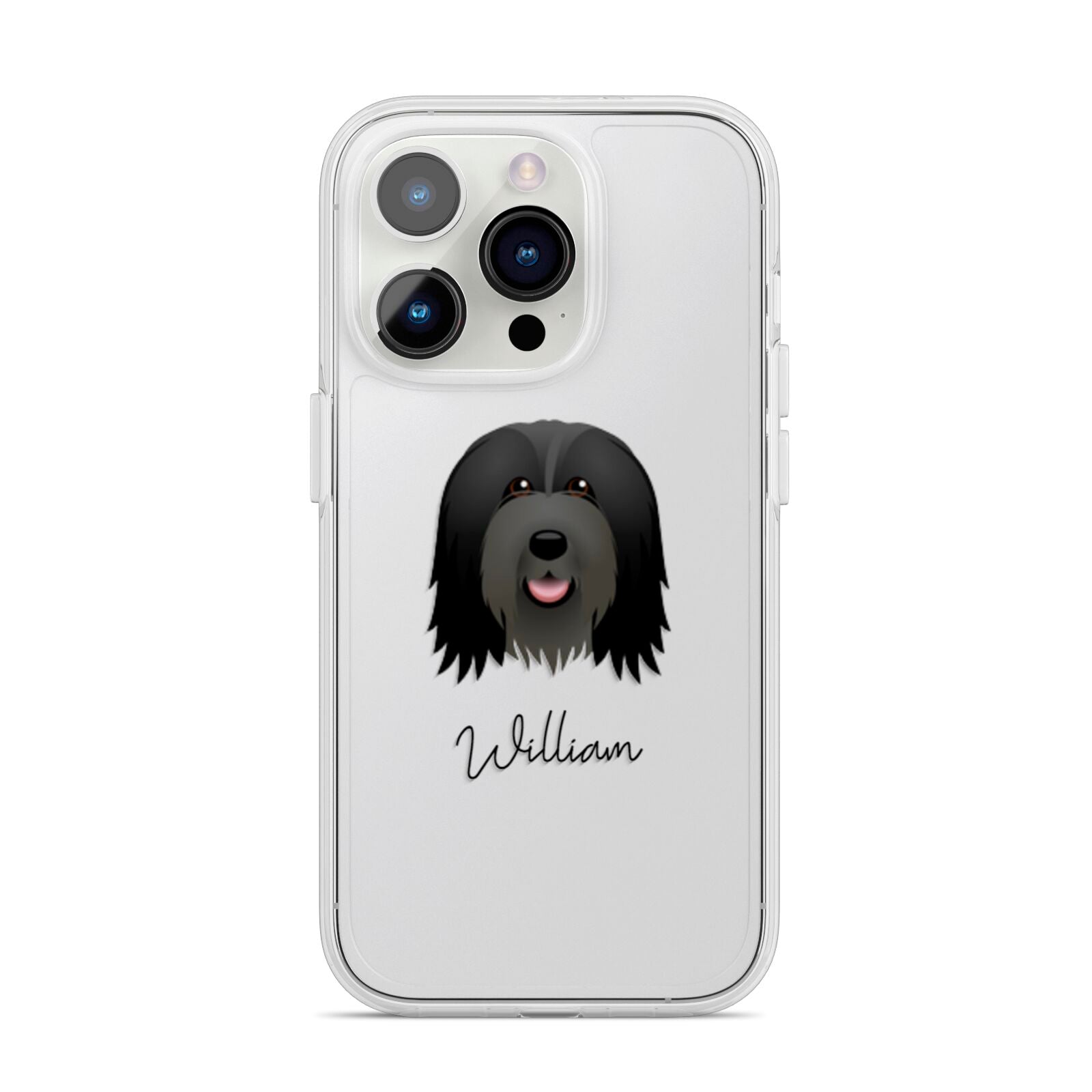 Bearded Collie Personalised iPhone 14 Pro Clear Tough Case Silver
