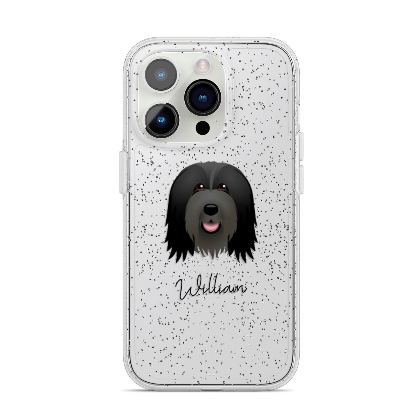 Bearded Collie Personalised iPhone 14 Pro Glitter Tough Case Silver
