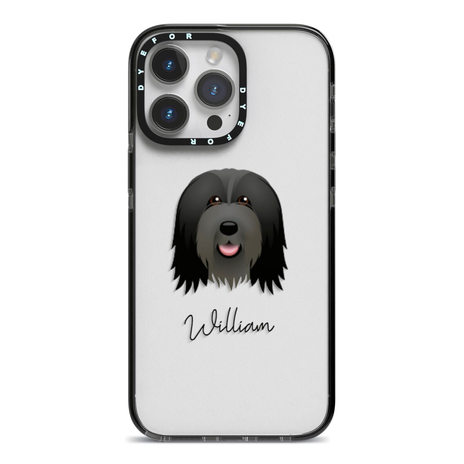 Bearded Collie Personalised iPhone 14 Pro Max Black Impact Case on Silver phone