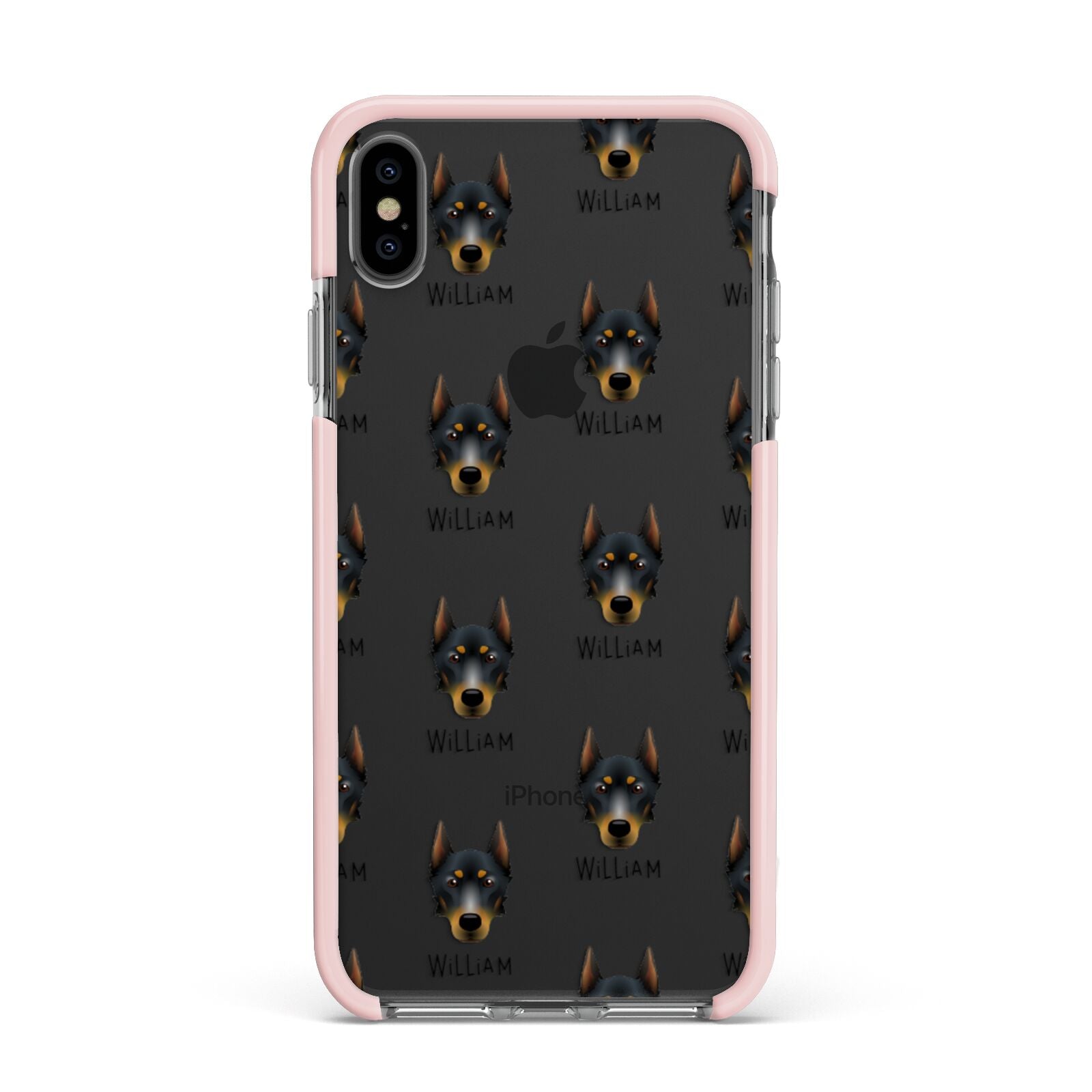 Beauceron Icon with Name Apple iPhone Xs Max Impact Case Pink Edge on Black Phone