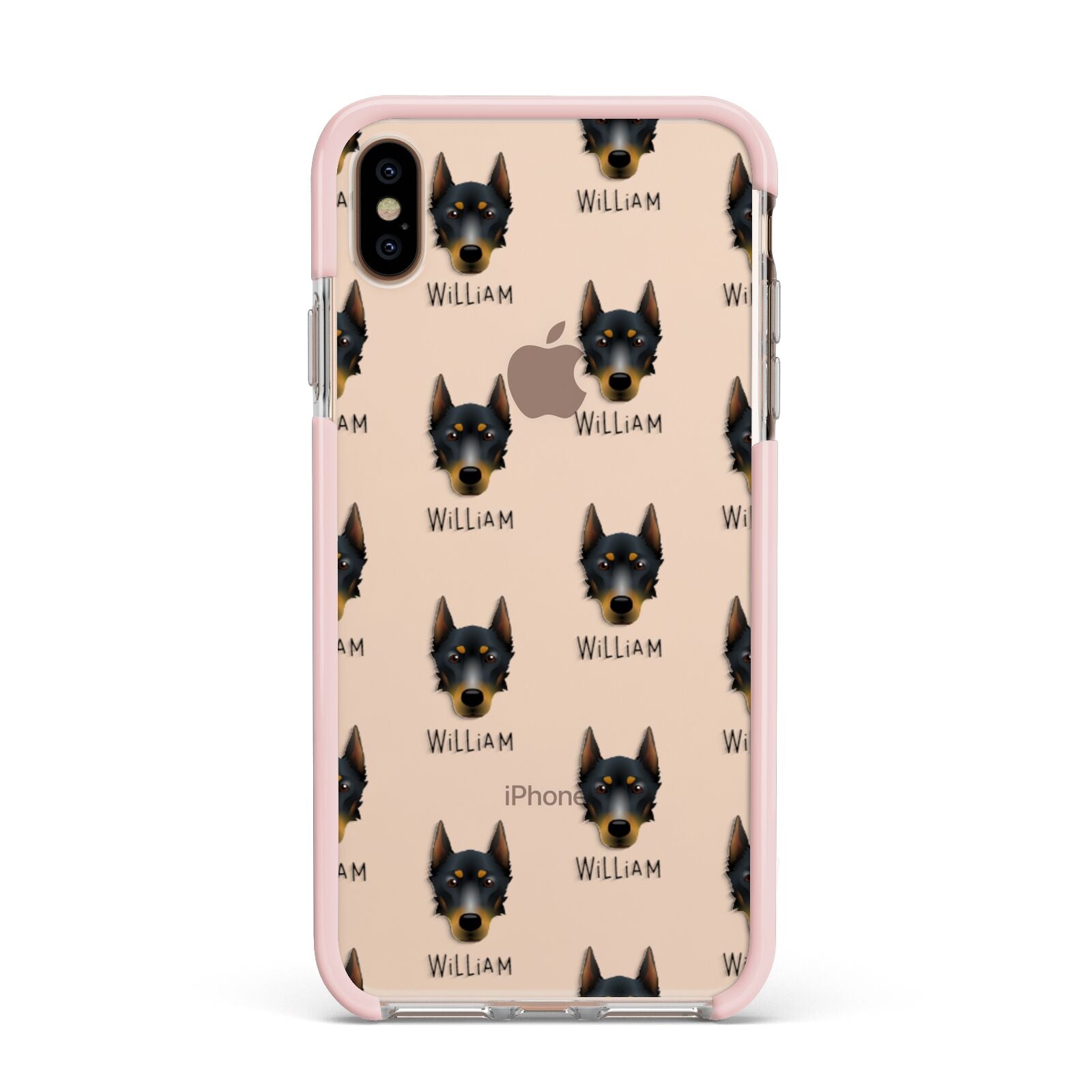 Beauceron Icon with Name Apple iPhone Xs Max Impact Case Pink Edge on Gold Phone