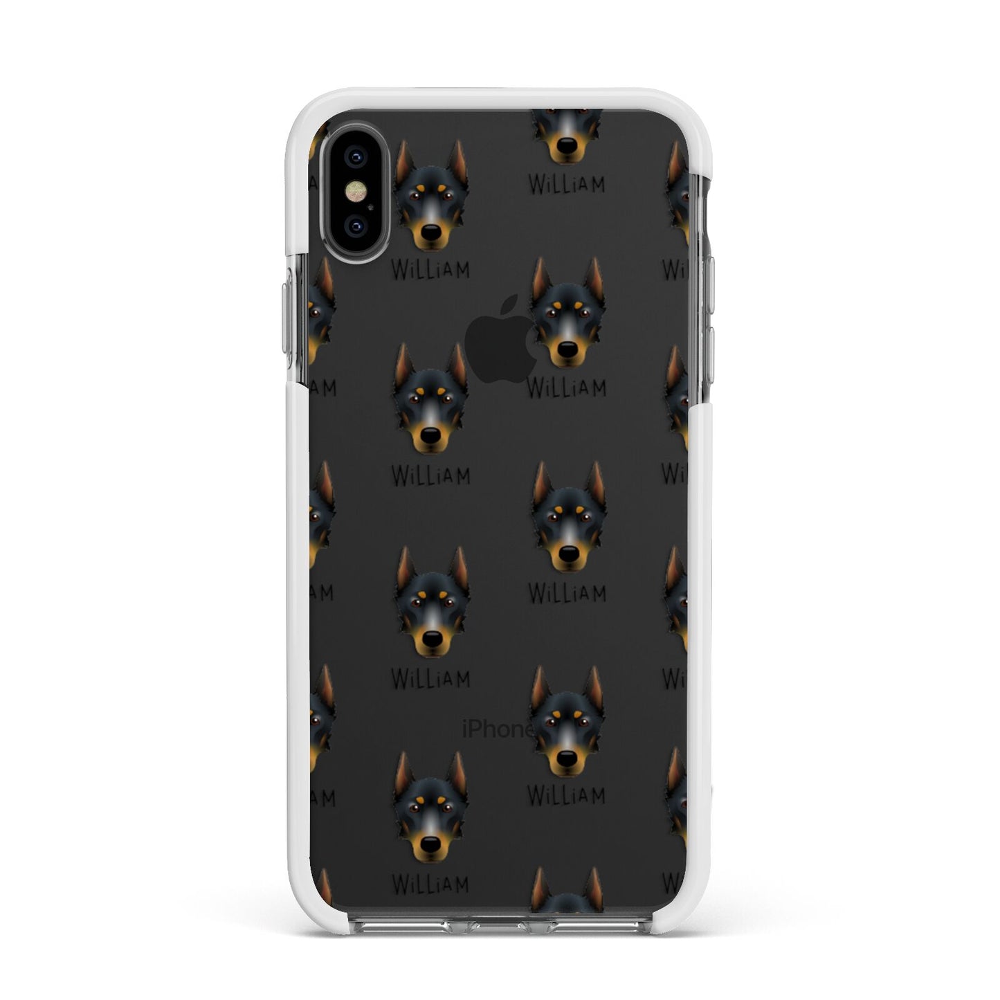 Beauceron Icon with Name Apple iPhone Xs Max Impact Case White Edge on Black Phone