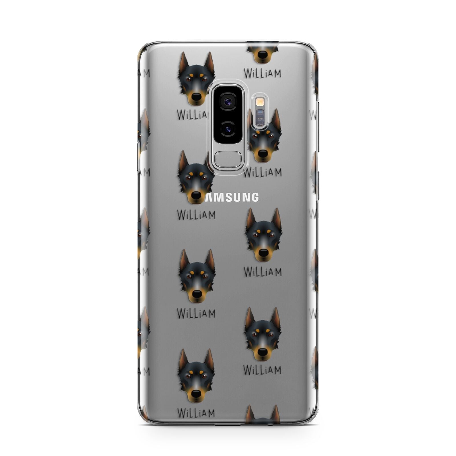 Beauceron Icon with Name Samsung Galaxy S9 Plus Case on Silver phone