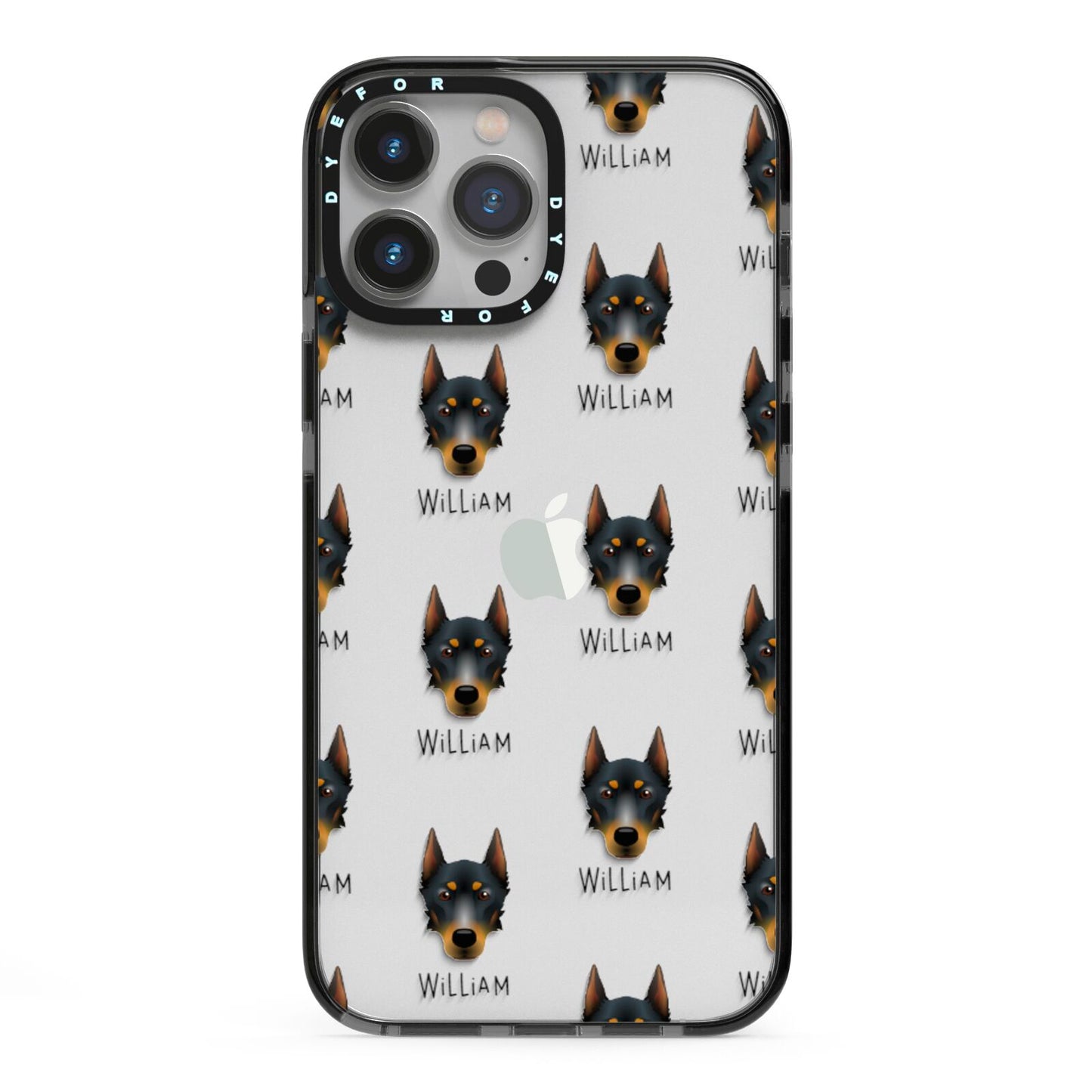 Beauceron Icon with Name iPhone 13 Pro Max Black Impact Case on Silver phone