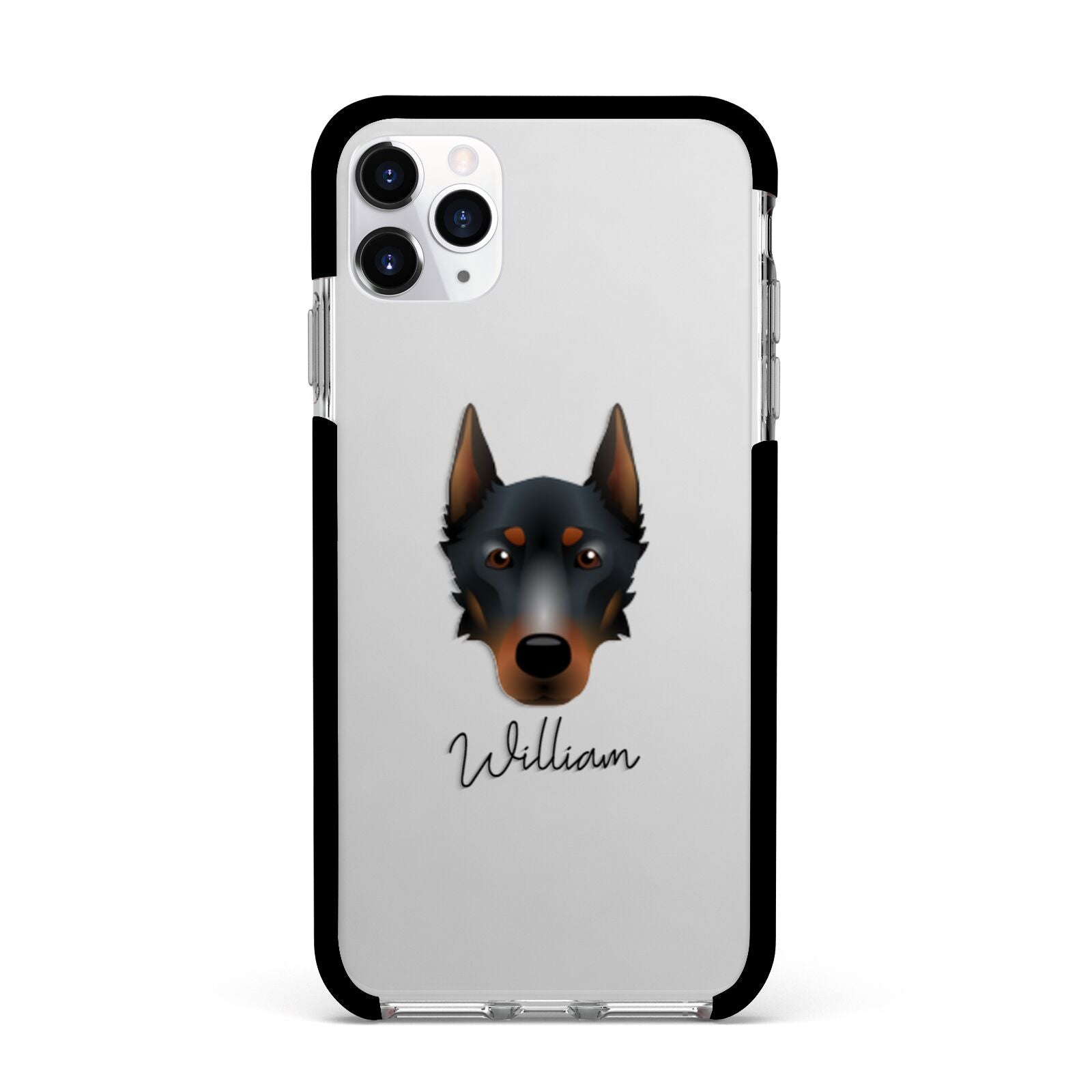 Beauceron Personalised Apple iPhone 11 Pro Max in Silver with Black Impact Case