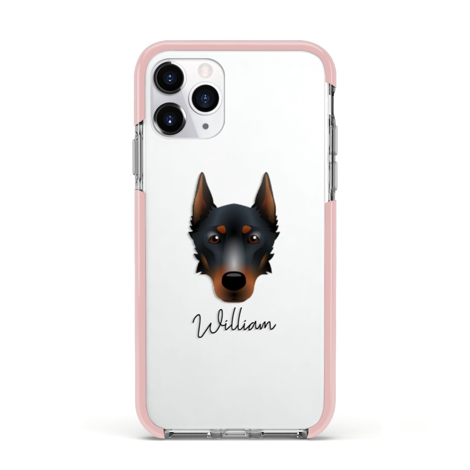 Beauceron Personalised Apple iPhone 11 Pro in Silver with Pink Impact Case