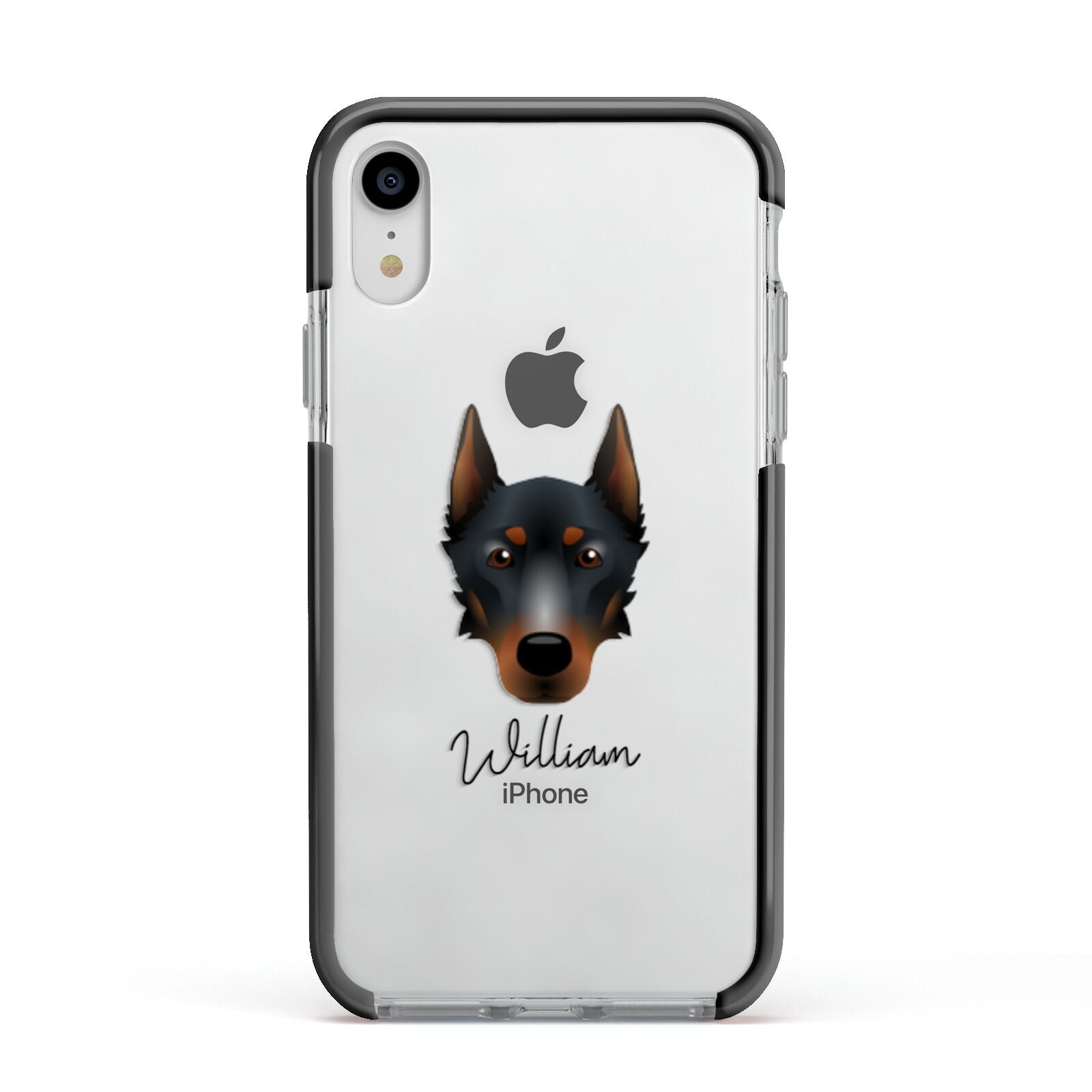 Beauceron Personalised Apple iPhone XR Impact Case Black Edge on Silver Phone