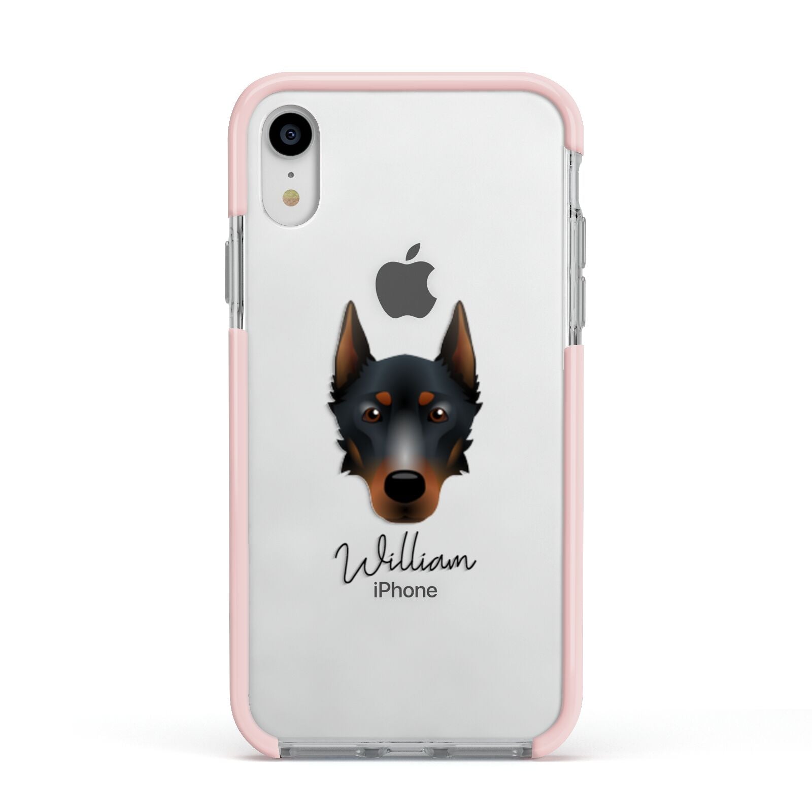 Beauceron Personalised Apple iPhone XR Impact Case Pink Edge on Silver Phone