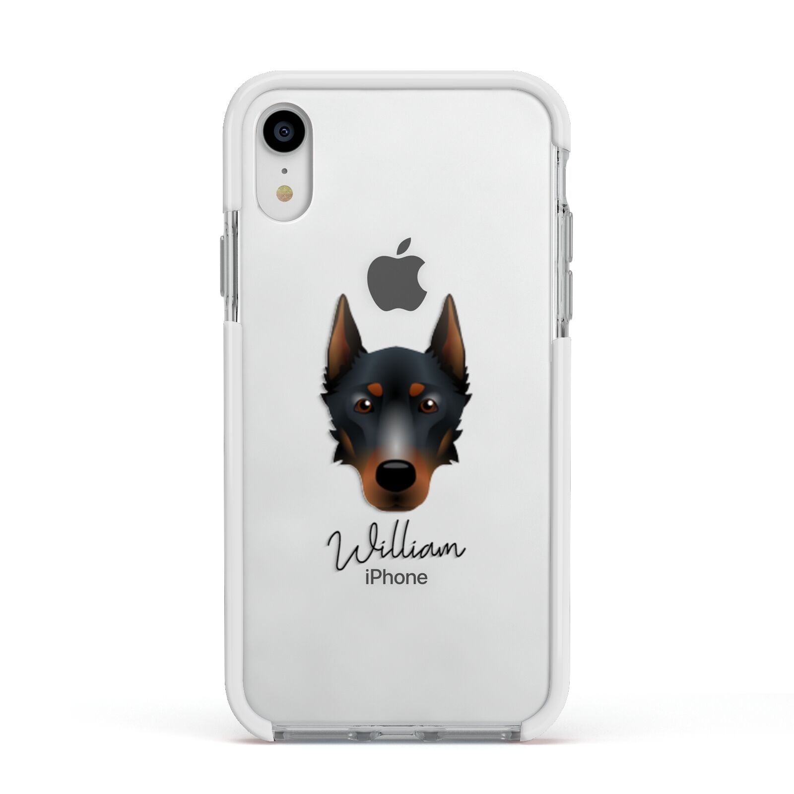 Beauceron Personalised Apple iPhone XR Impact Case White Edge on Silver Phone