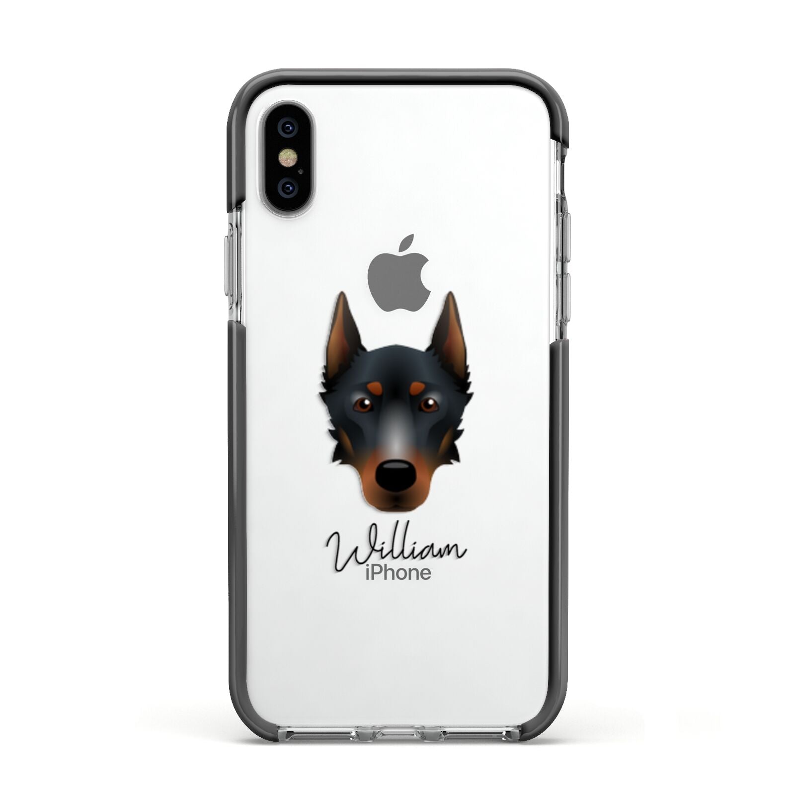 Beauceron Personalised Apple iPhone Xs Impact Case Black Edge on Silver Phone