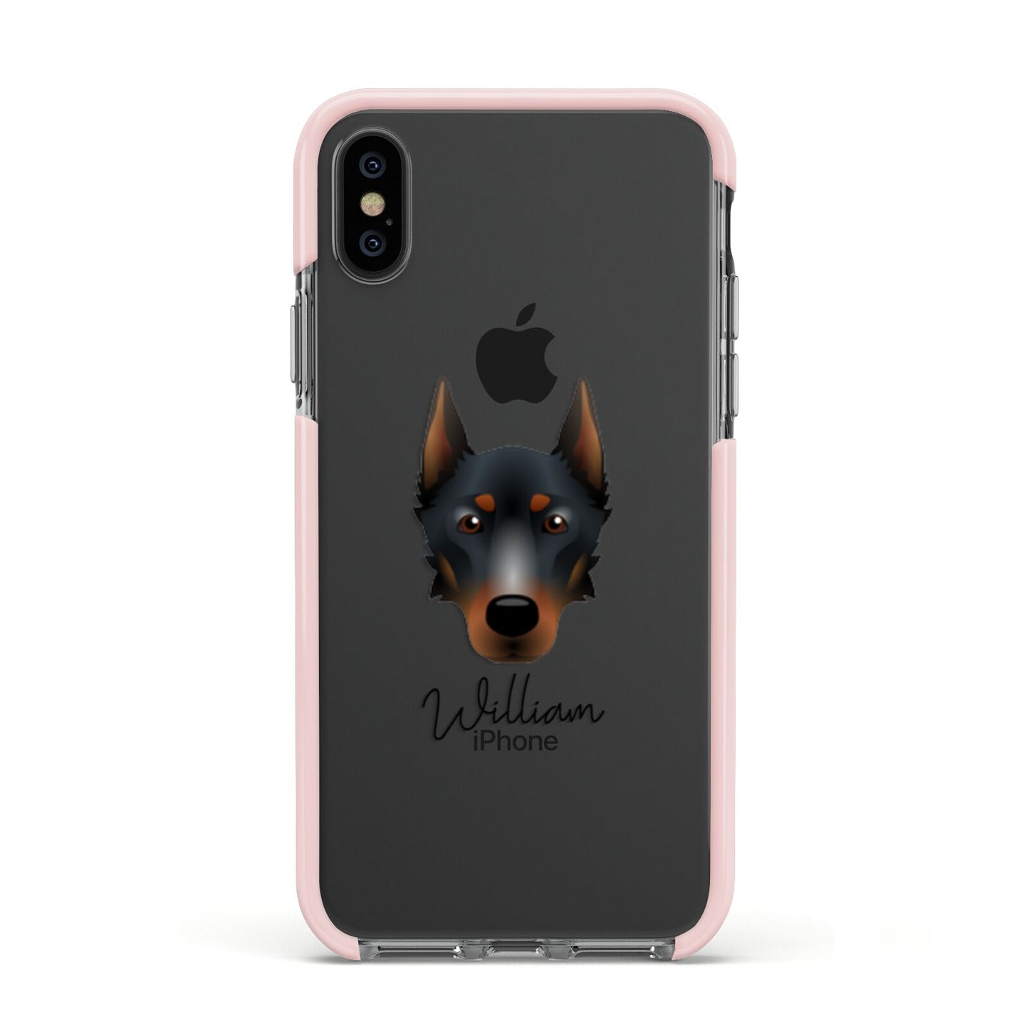 Beauceron Personalised Apple iPhone Xs Impact Case Pink Edge on Black Phone