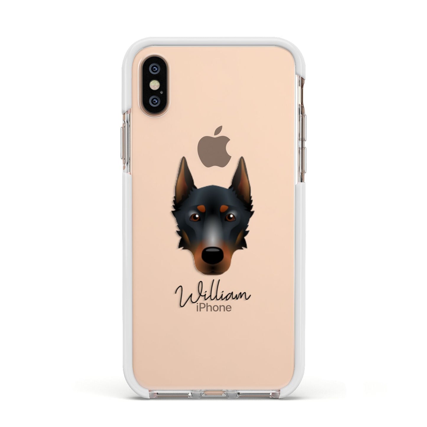 Beauceron Personalised Apple iPhone Xs Impact Case White Edge on Gold Phone