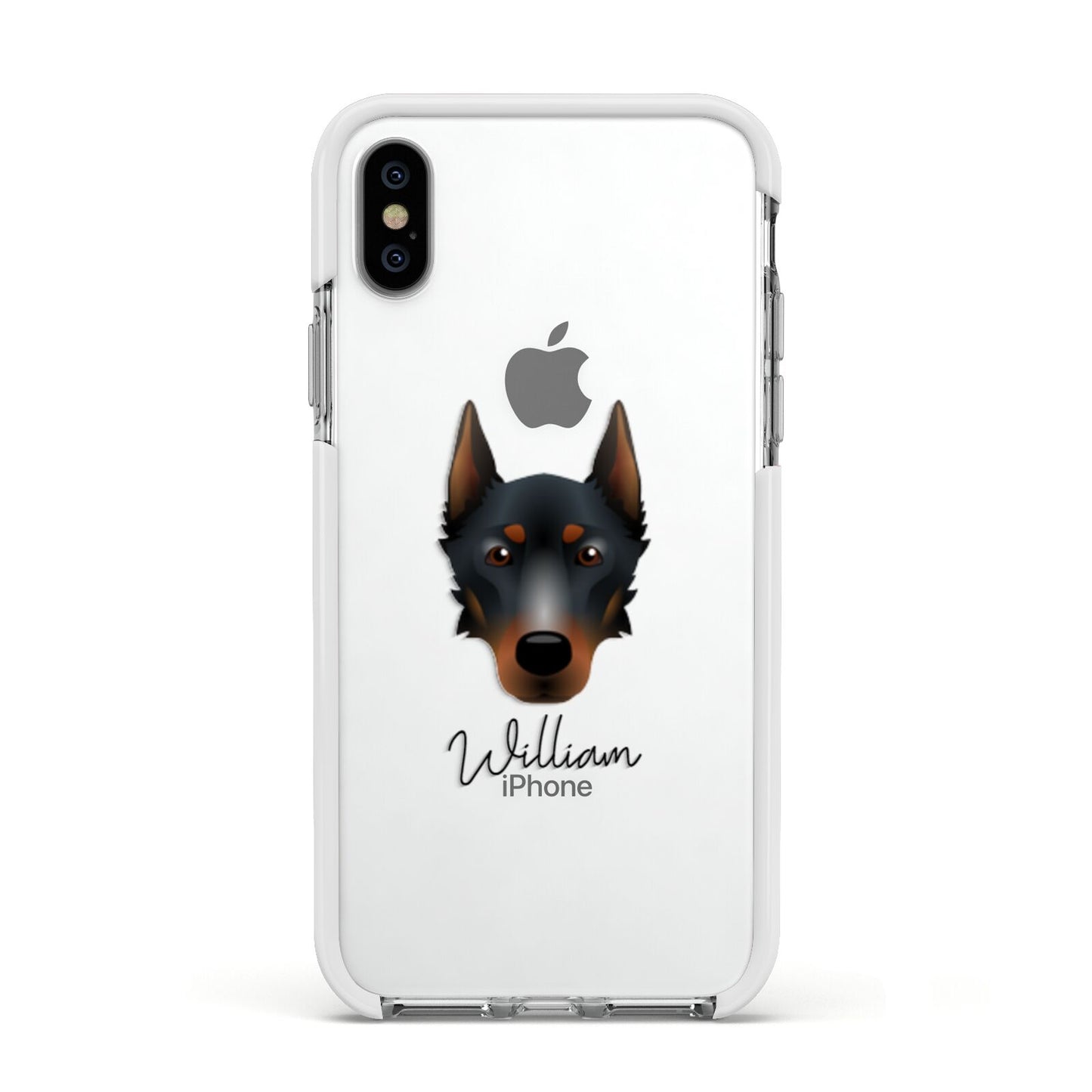 Beauceron Personalised Apple iPhone Xs Impact Case White Edge on Silver Phone