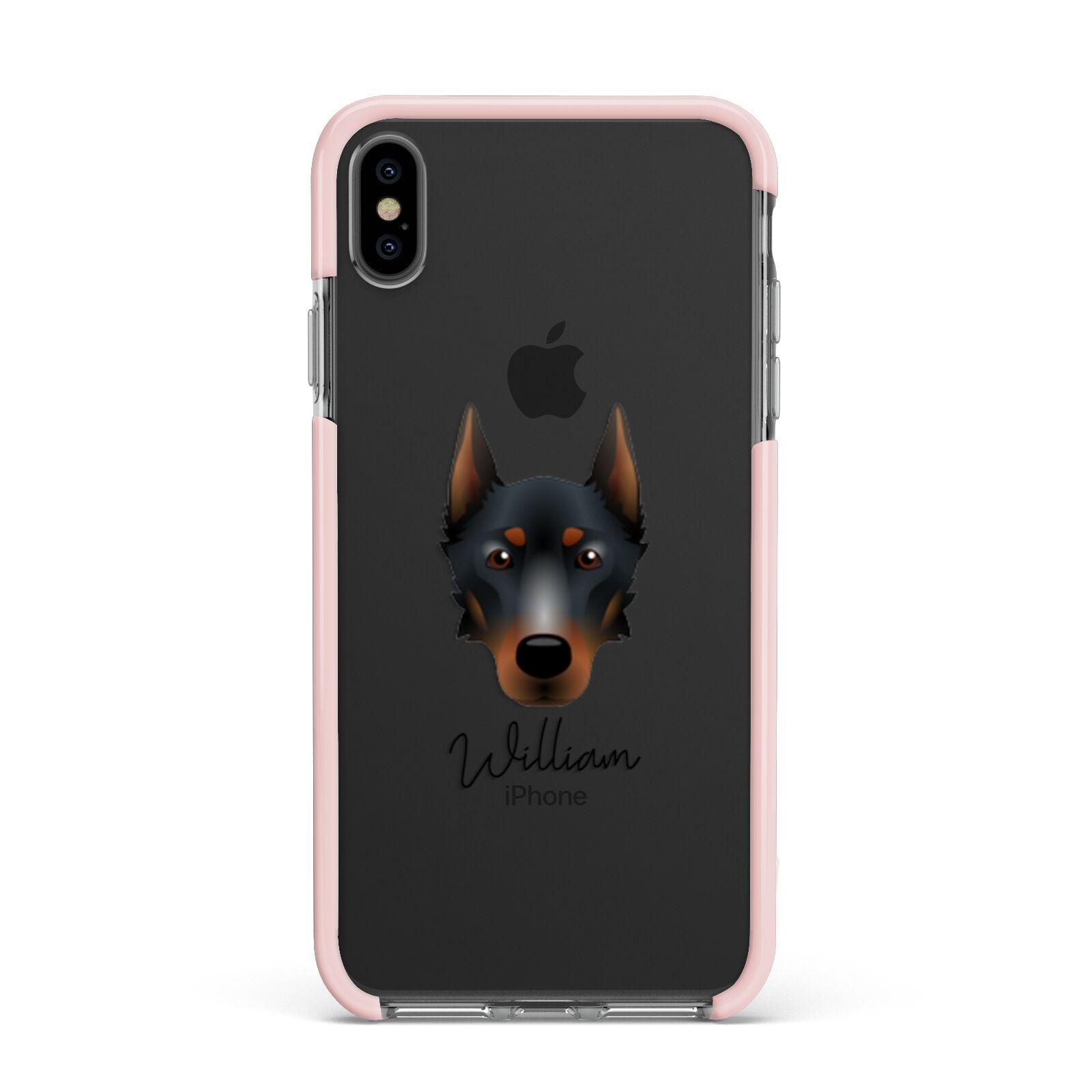 Beauceron Personalised Apple iPhone Xs Max Impact Case Pink Edge on Black Phone