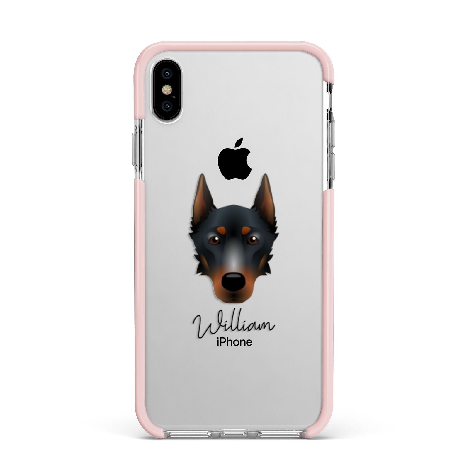 Beauceron Personalised Apple iPhone Xs Max Impact Case Pink Edge on Silver Phone